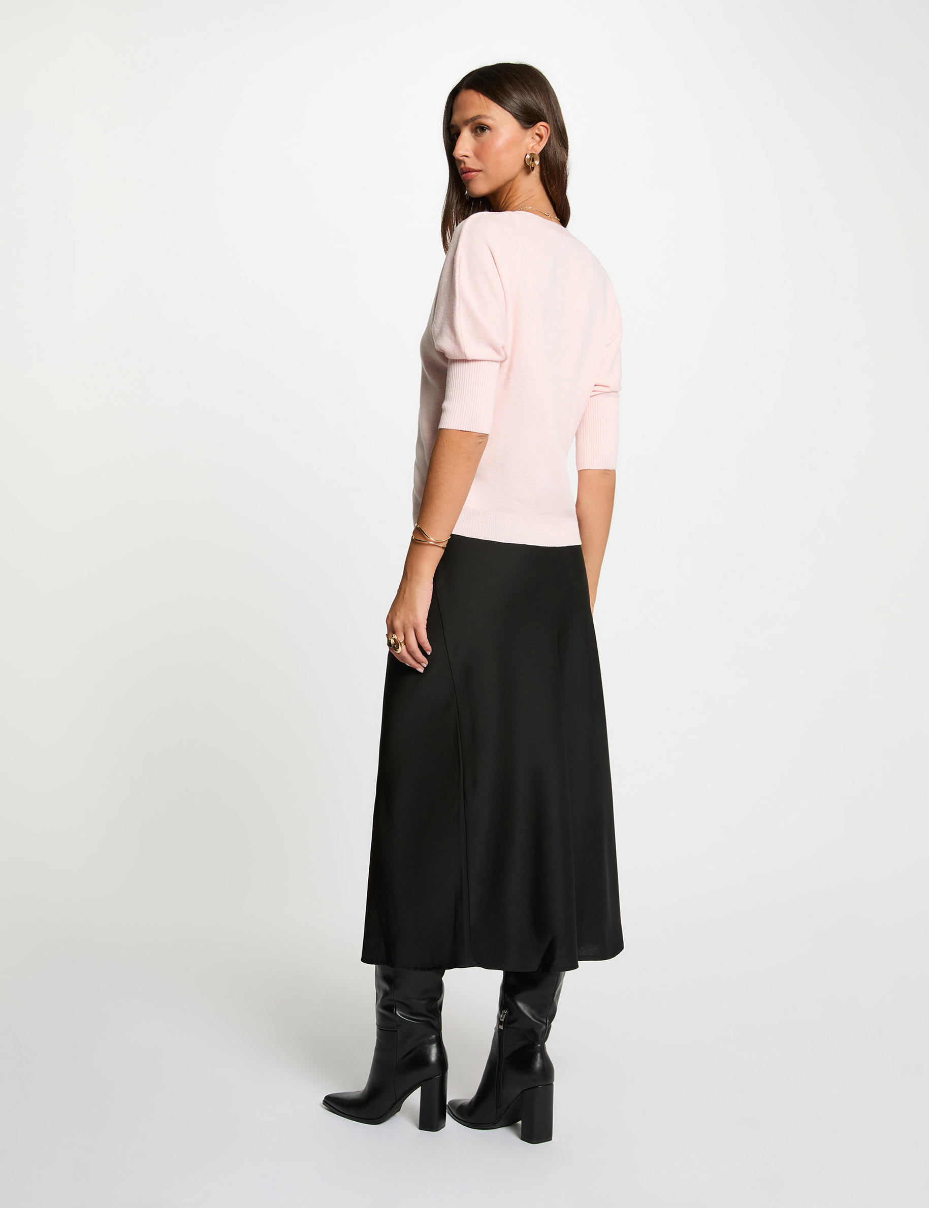 Jupe longue satinée noir femme