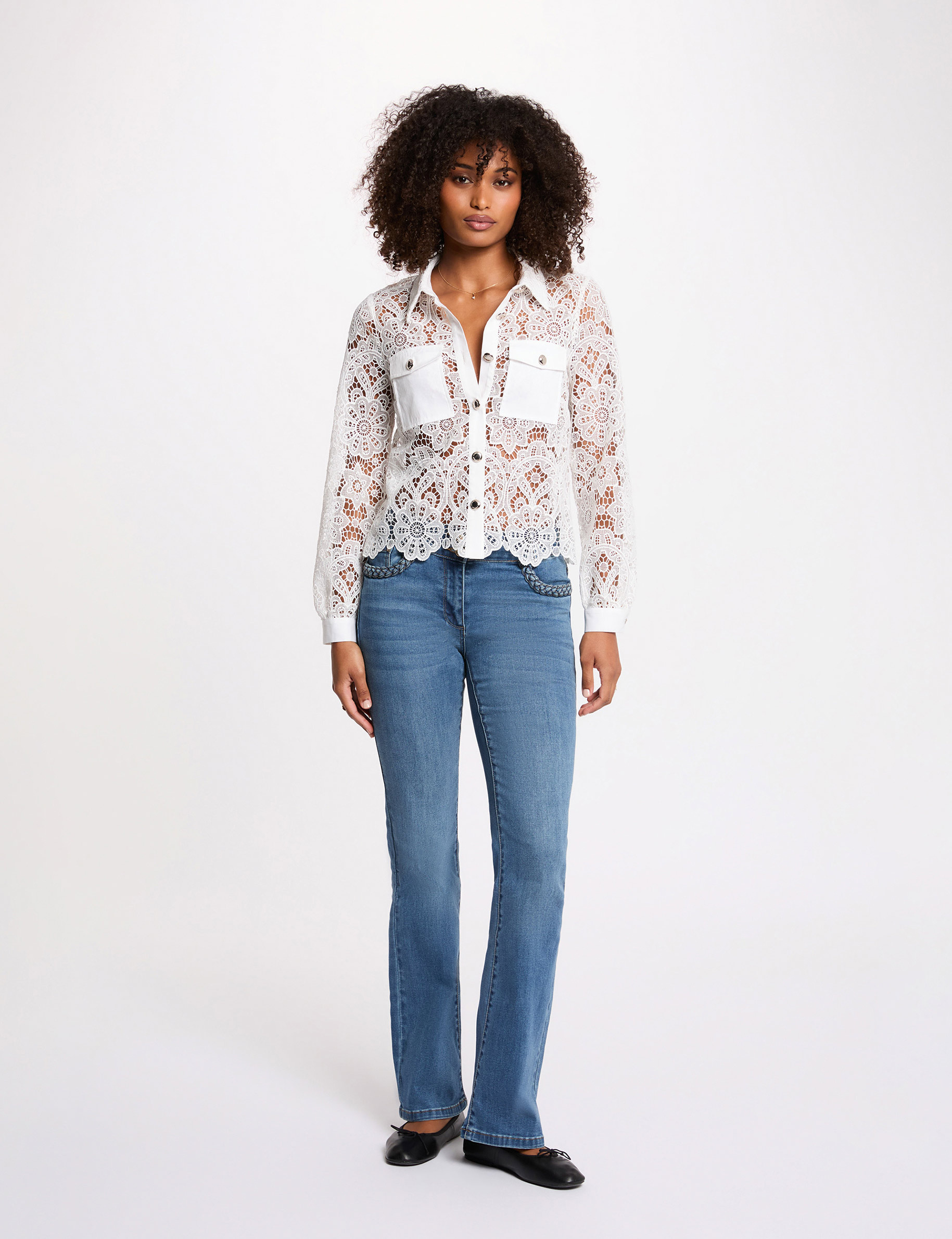 Overhemd met lange mouwen helder wit vrouw