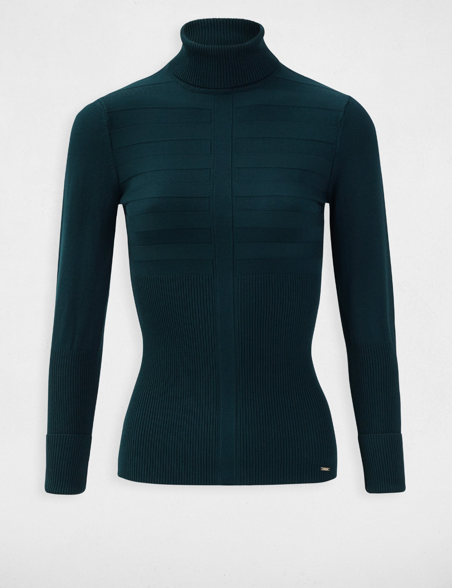 Pull col roul&eacute; ajust&eacute; vert femme