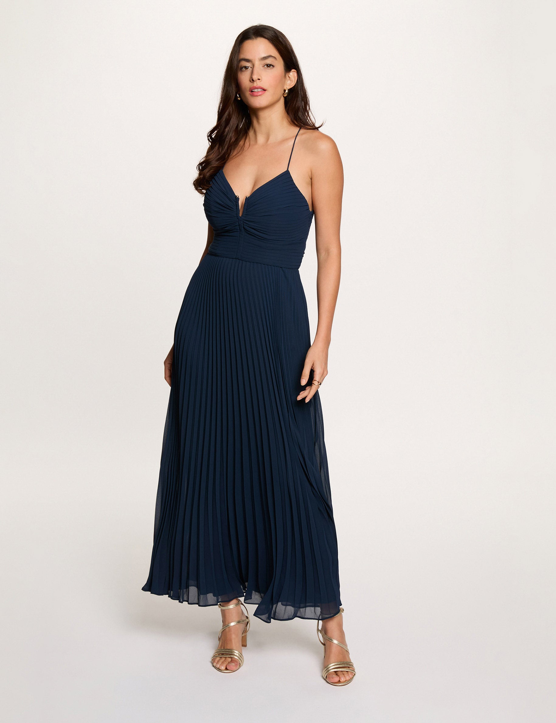 Lange jurk met open rug marineblauw vrouw