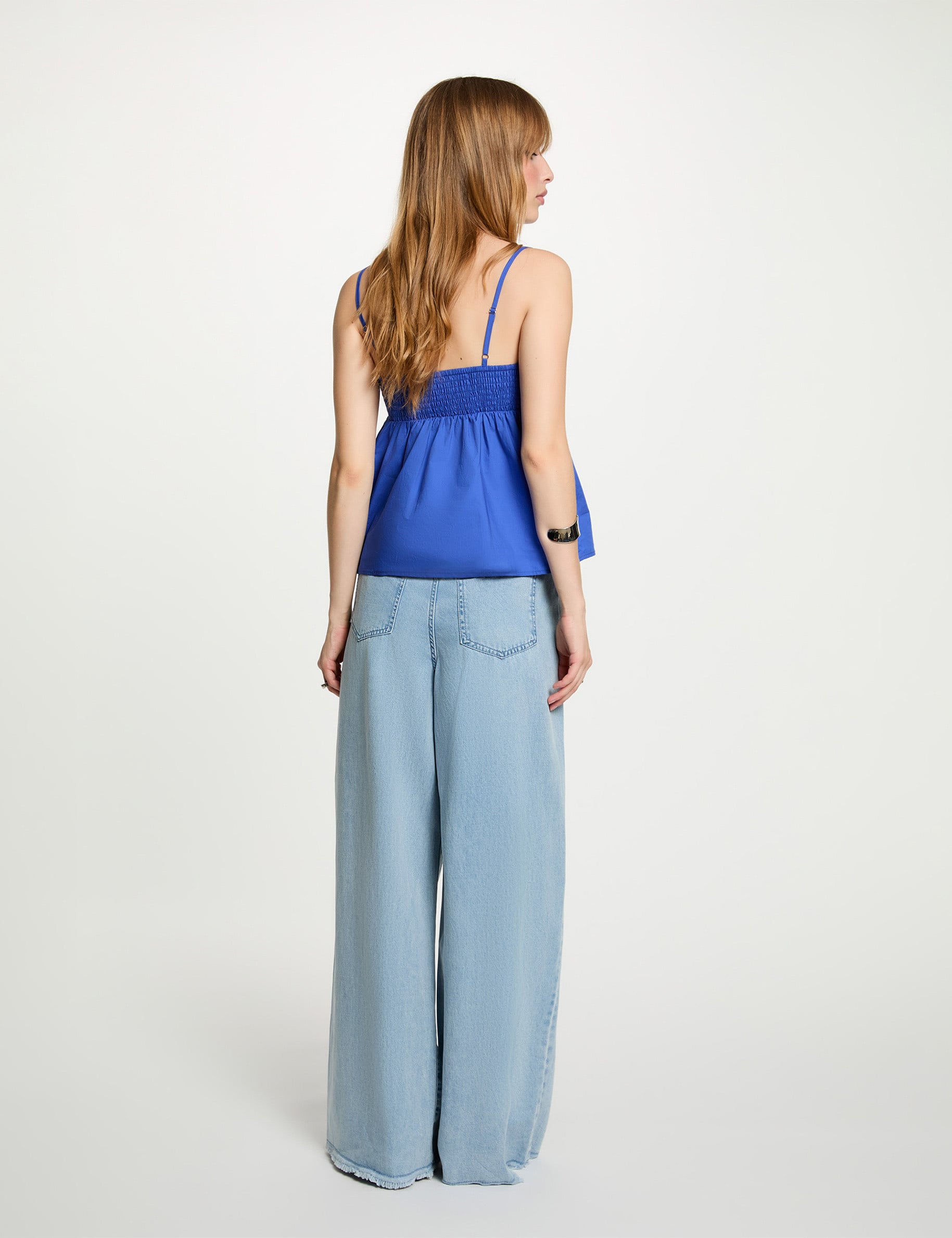 Jean large taille haute denim bleach femme