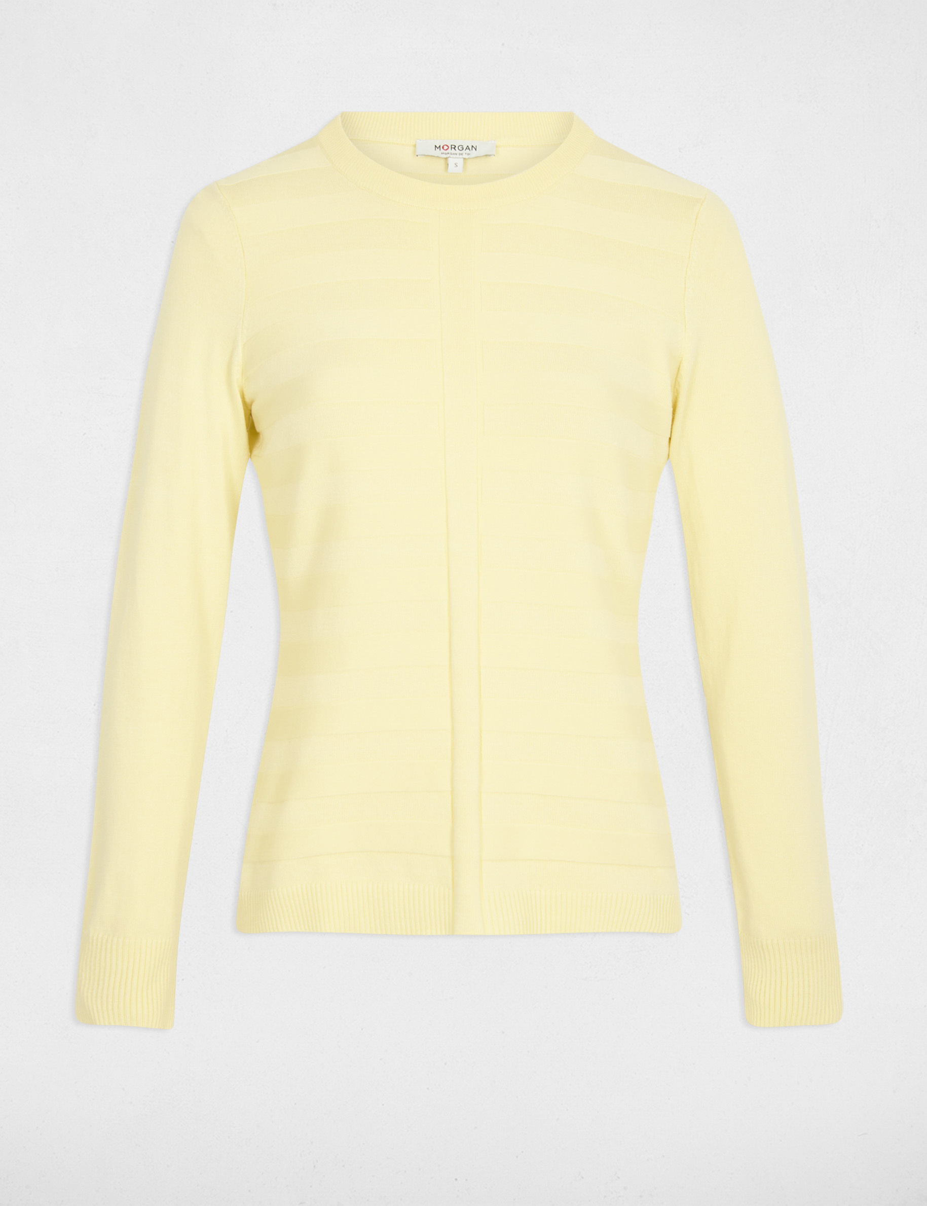 Pull ajusté col rond jaune clair femme