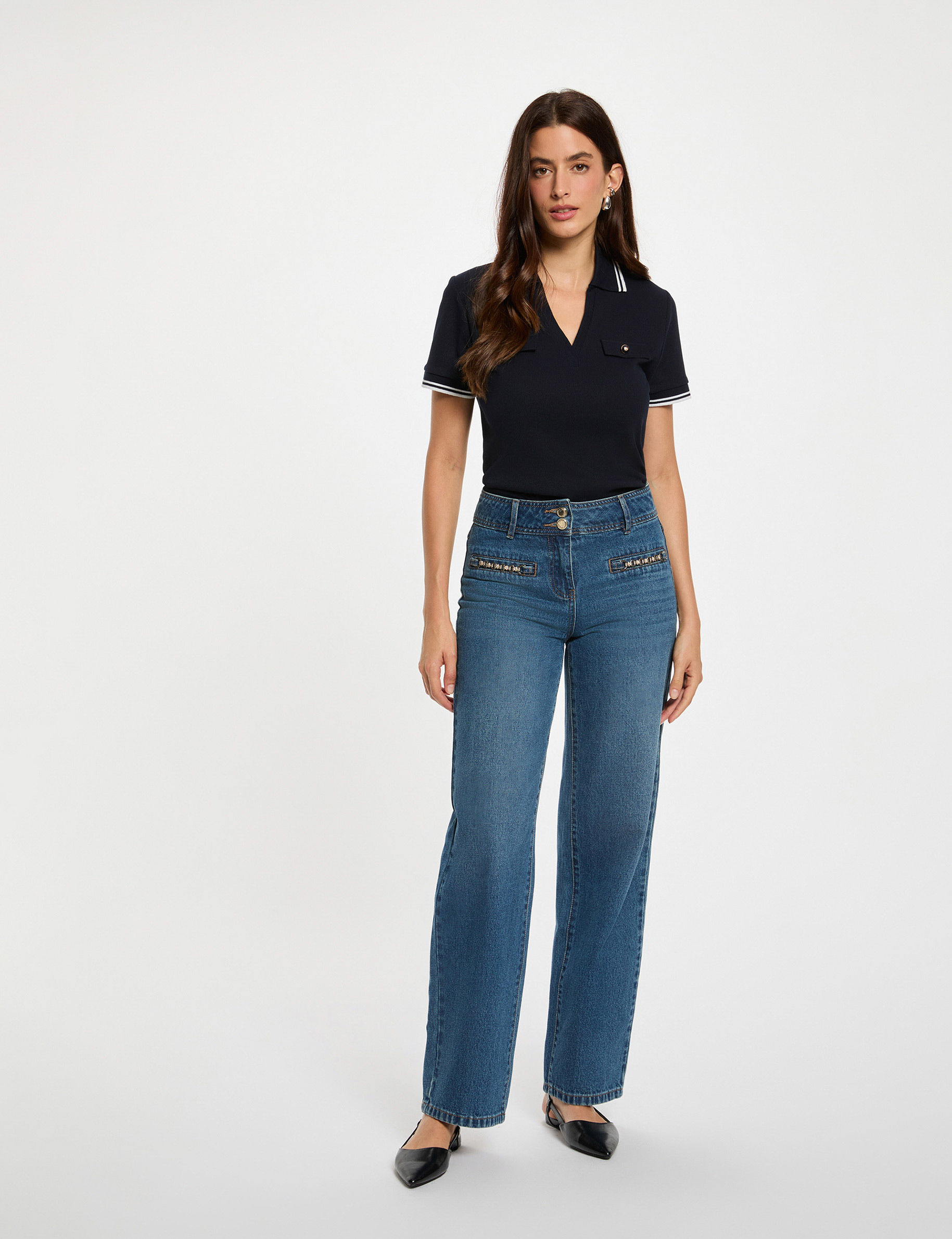 T-shirt polo cintré bleu marine femme