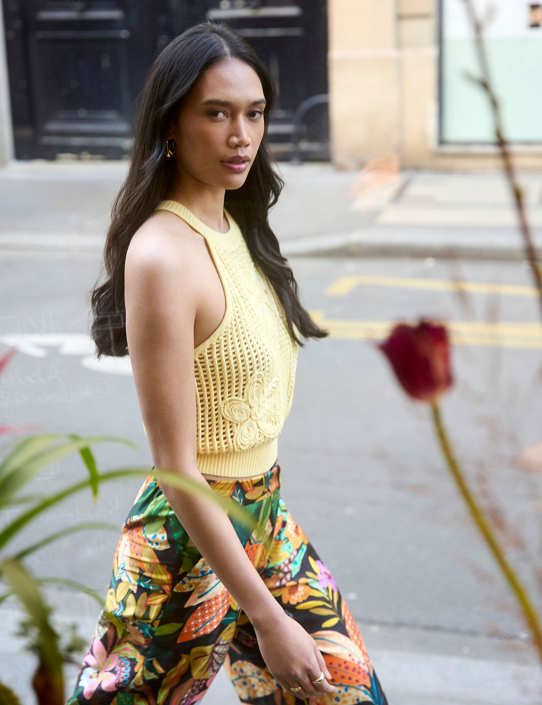 Debardeur ajust&eacute; col rond jaune clair femme