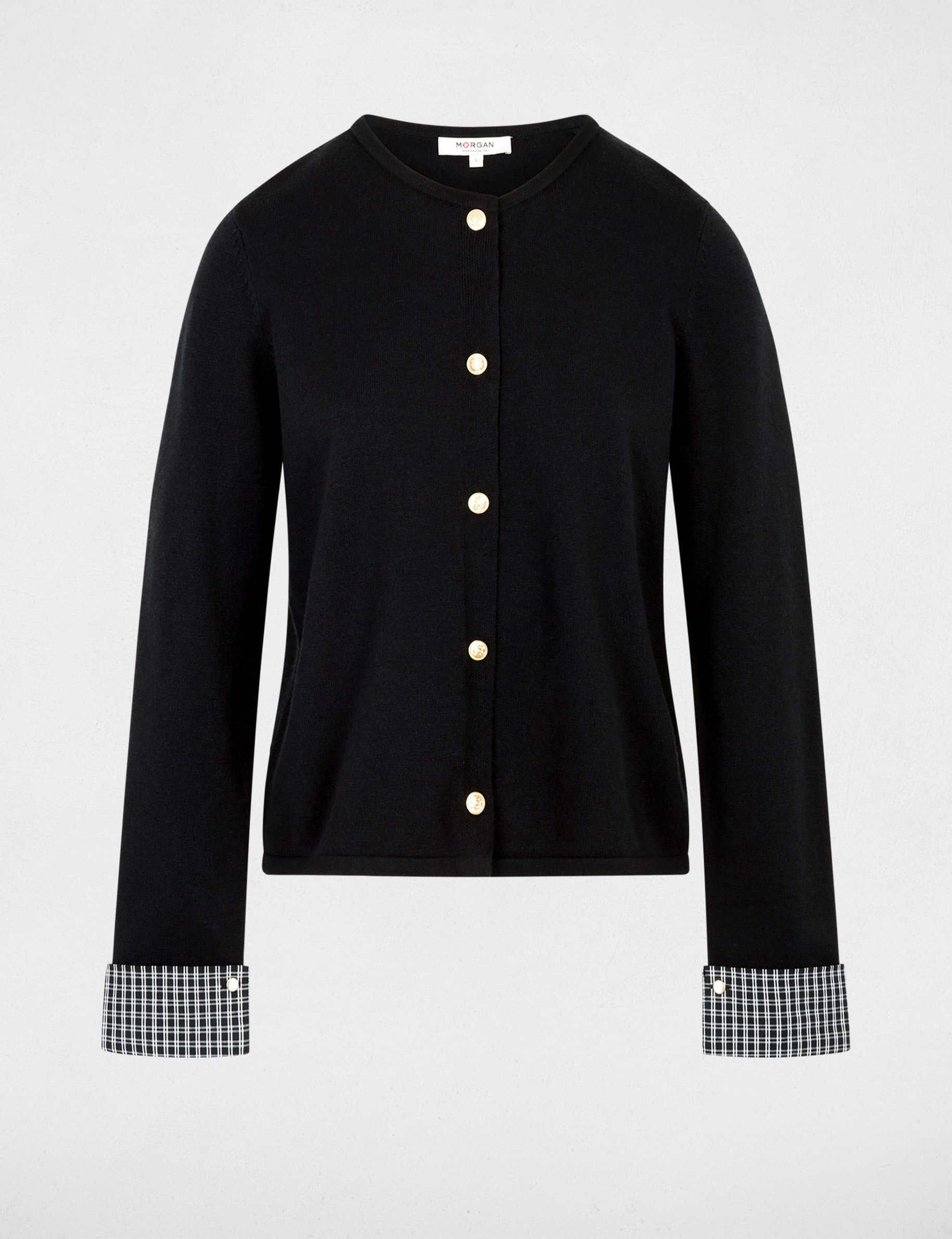Gilet droit col rond noir femme