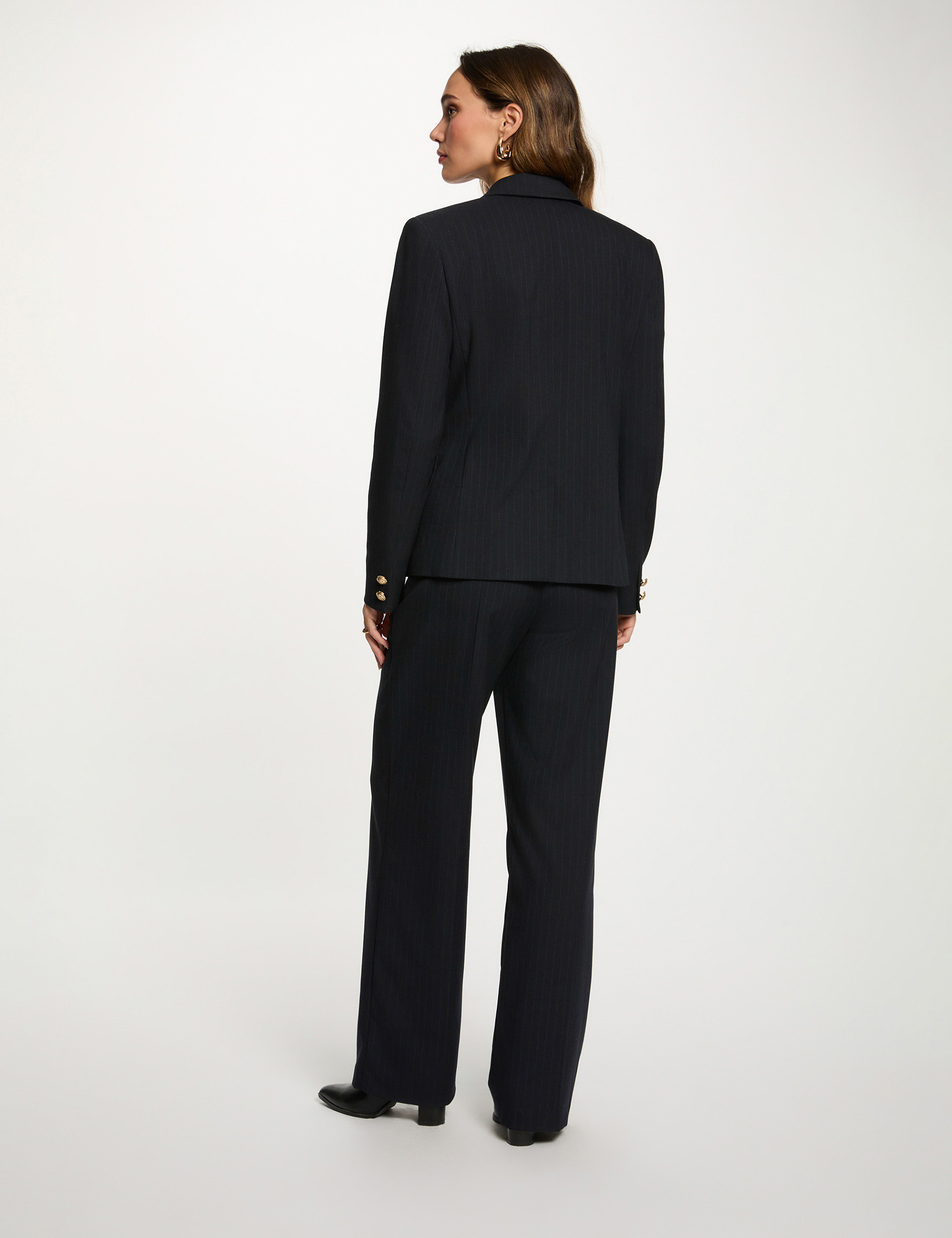 Gestreepte rechte blazer marineblauw vrouw