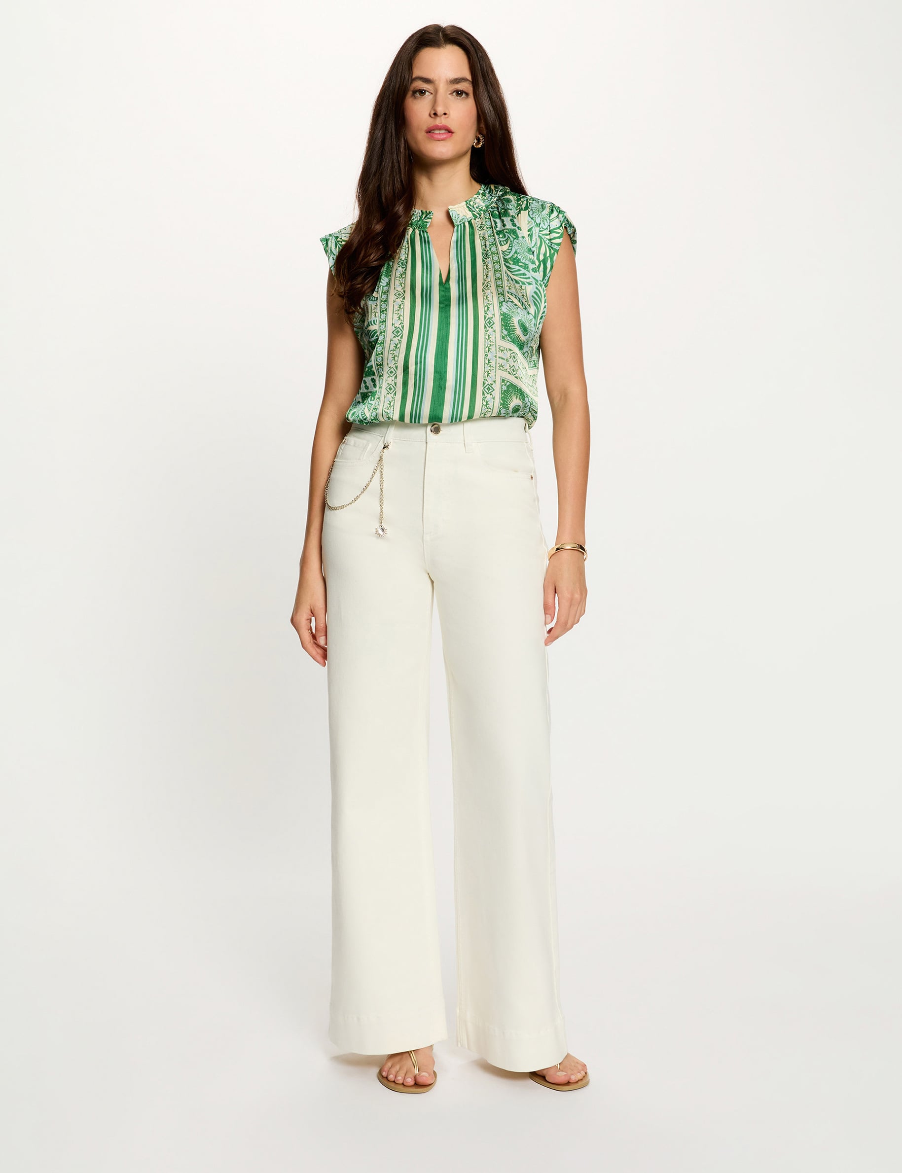 Mouwloze blouse met V-hals meerkleurig vrouw
