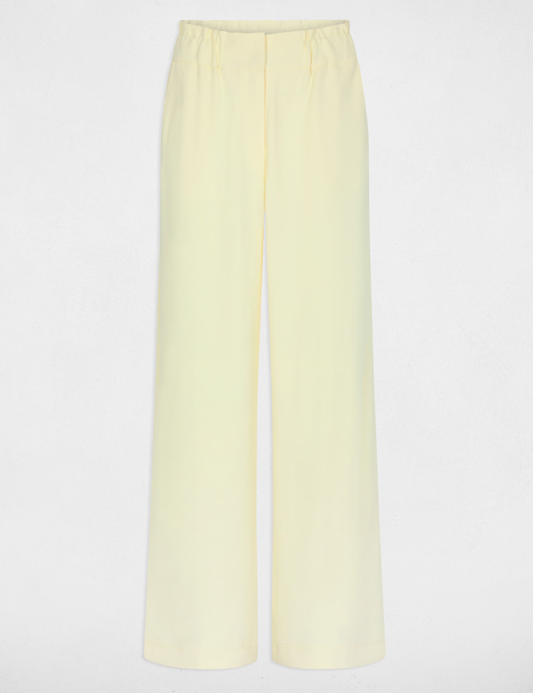 Pantalon large taille haute jaune pastel femme