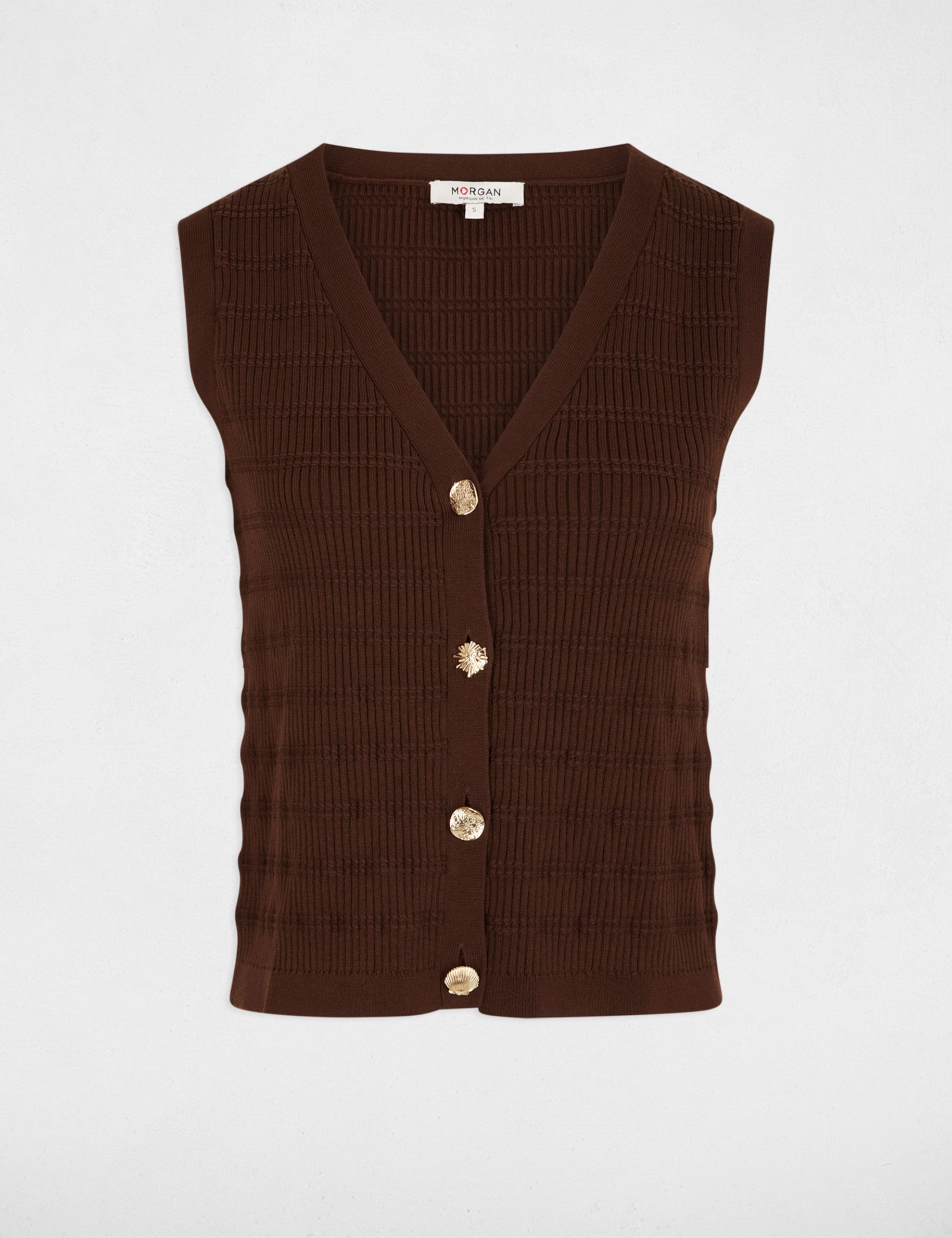 Getailleerd vest met V-hals donker bruin vrouw
