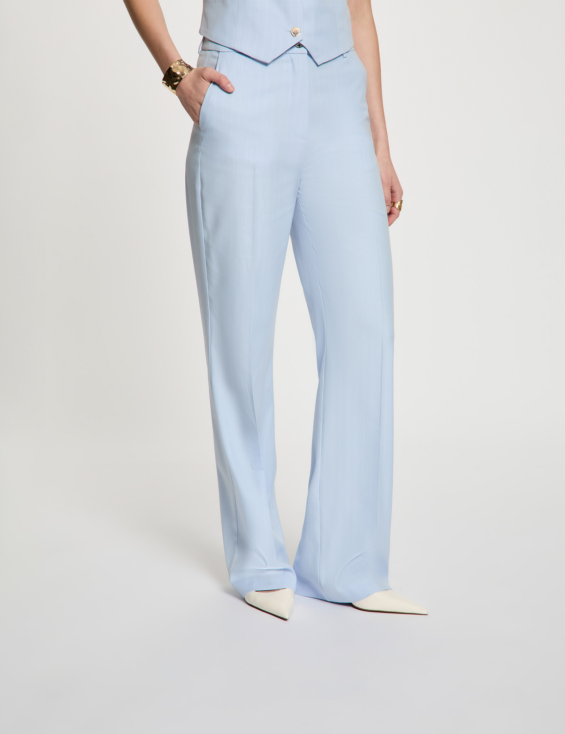 Hoog getailleerde rechte broek hemelsblauw vrouw