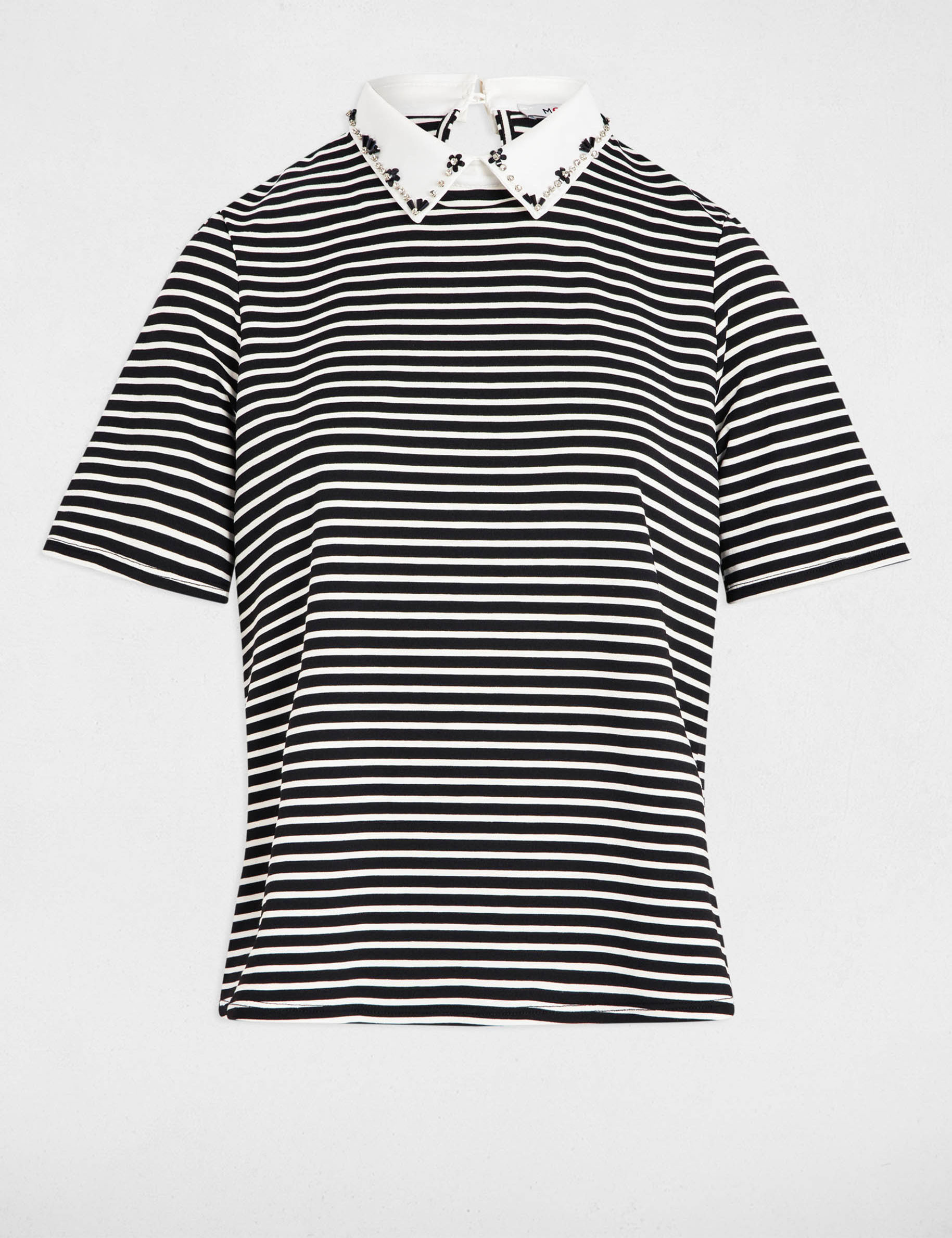gestreept t shirt met korte mouwen helder wit vrouw Gestreept T-shirt met korte mouwen helder wit vrouw