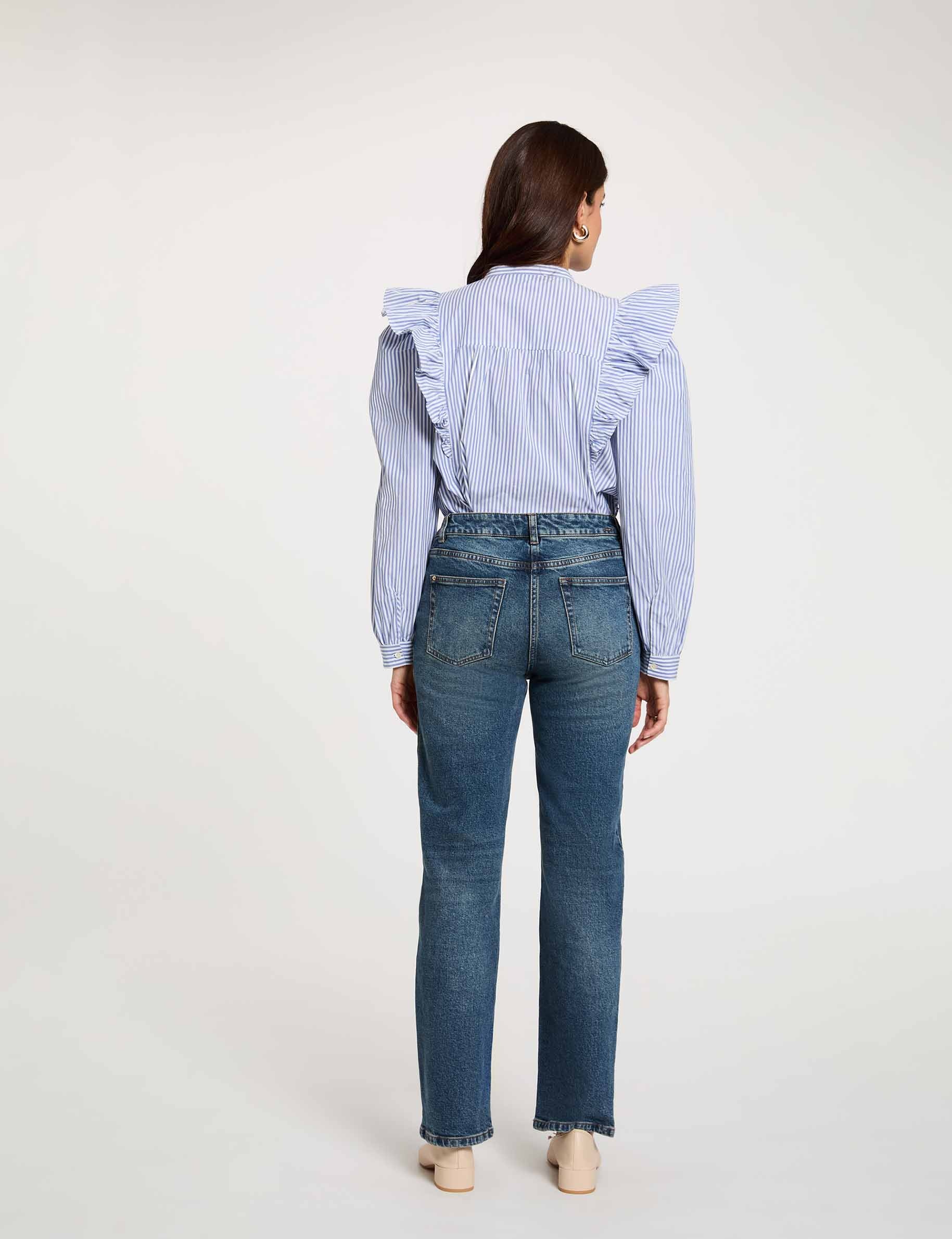 Chemise ray&eacute;e col mao bleu ciel femme