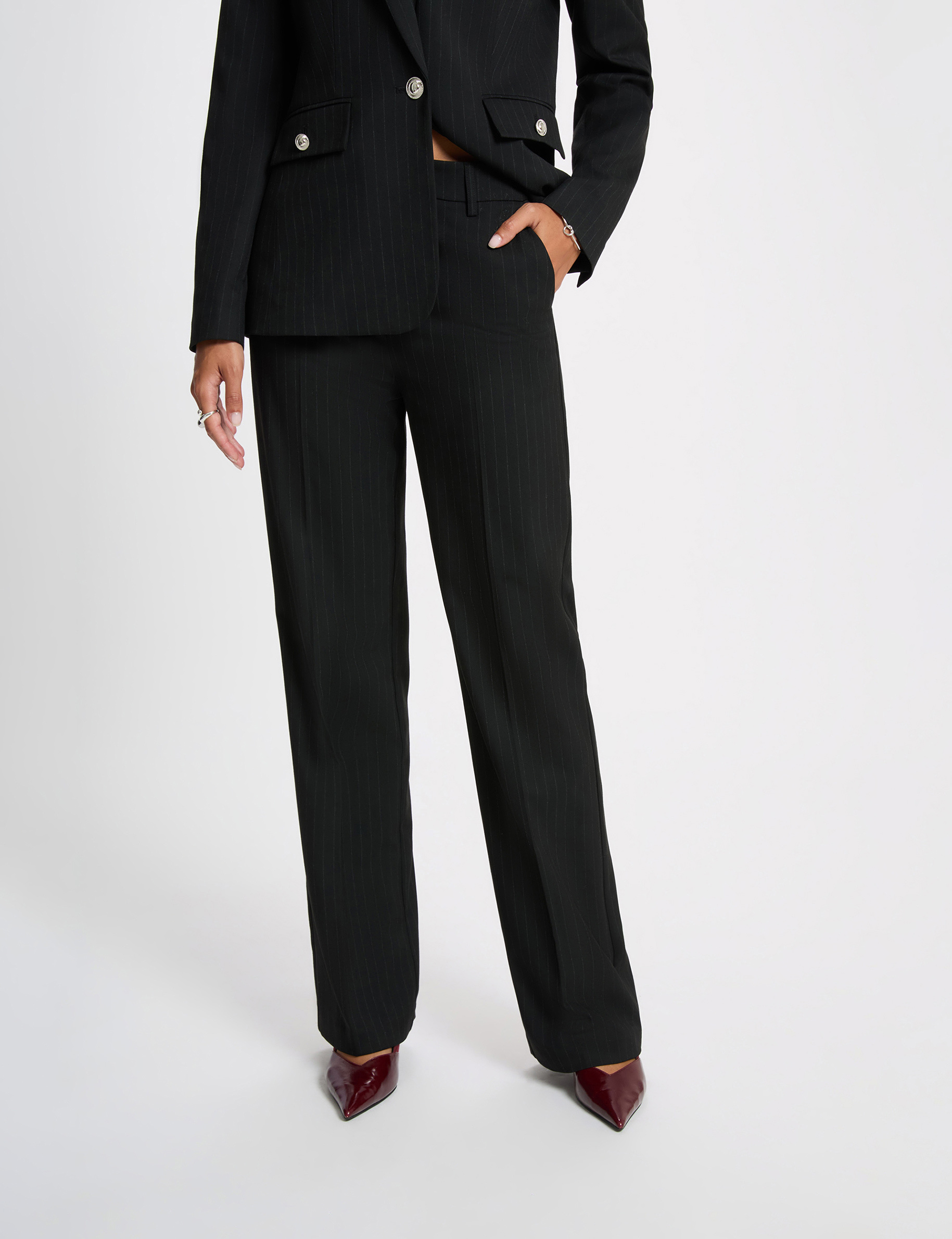 Hoge taille rechte broek zwart vrouw