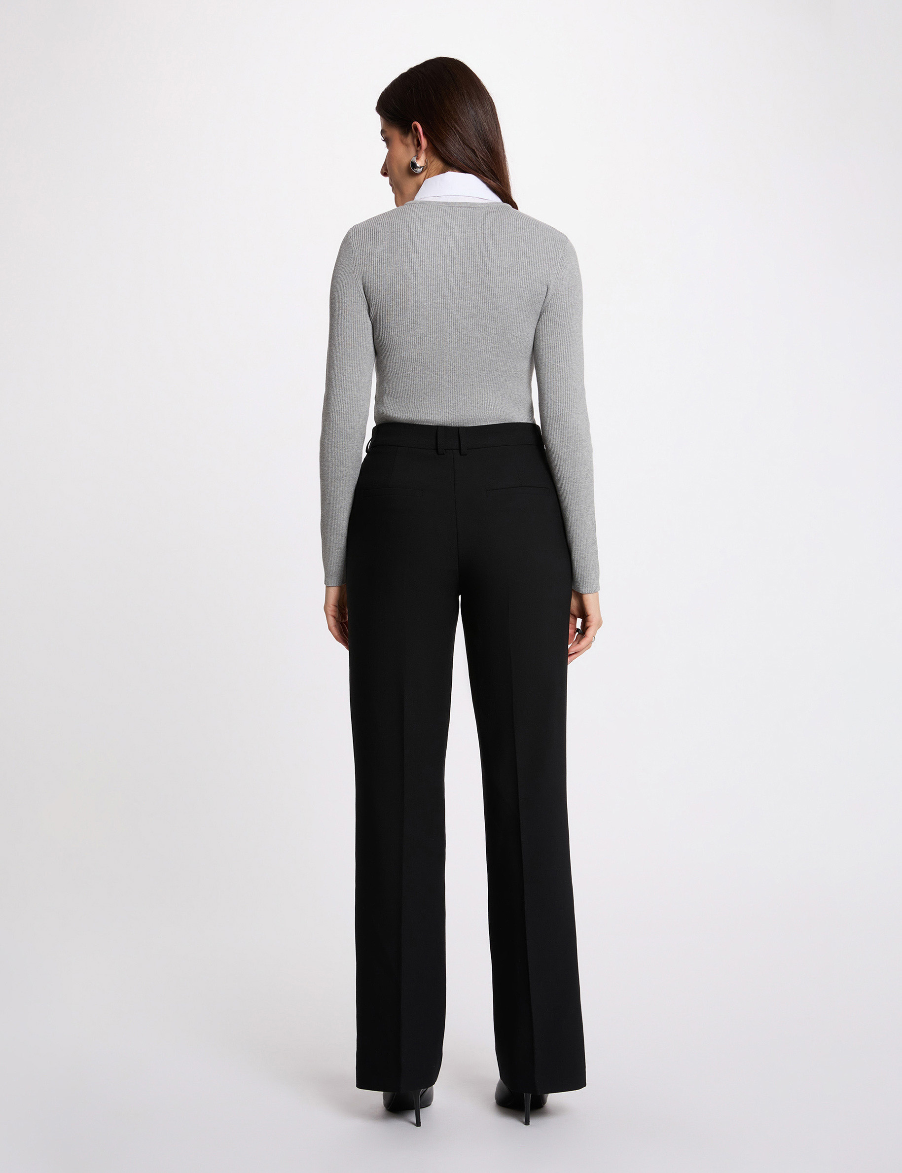 Pull 2-en-1 col à revers gris clair femme