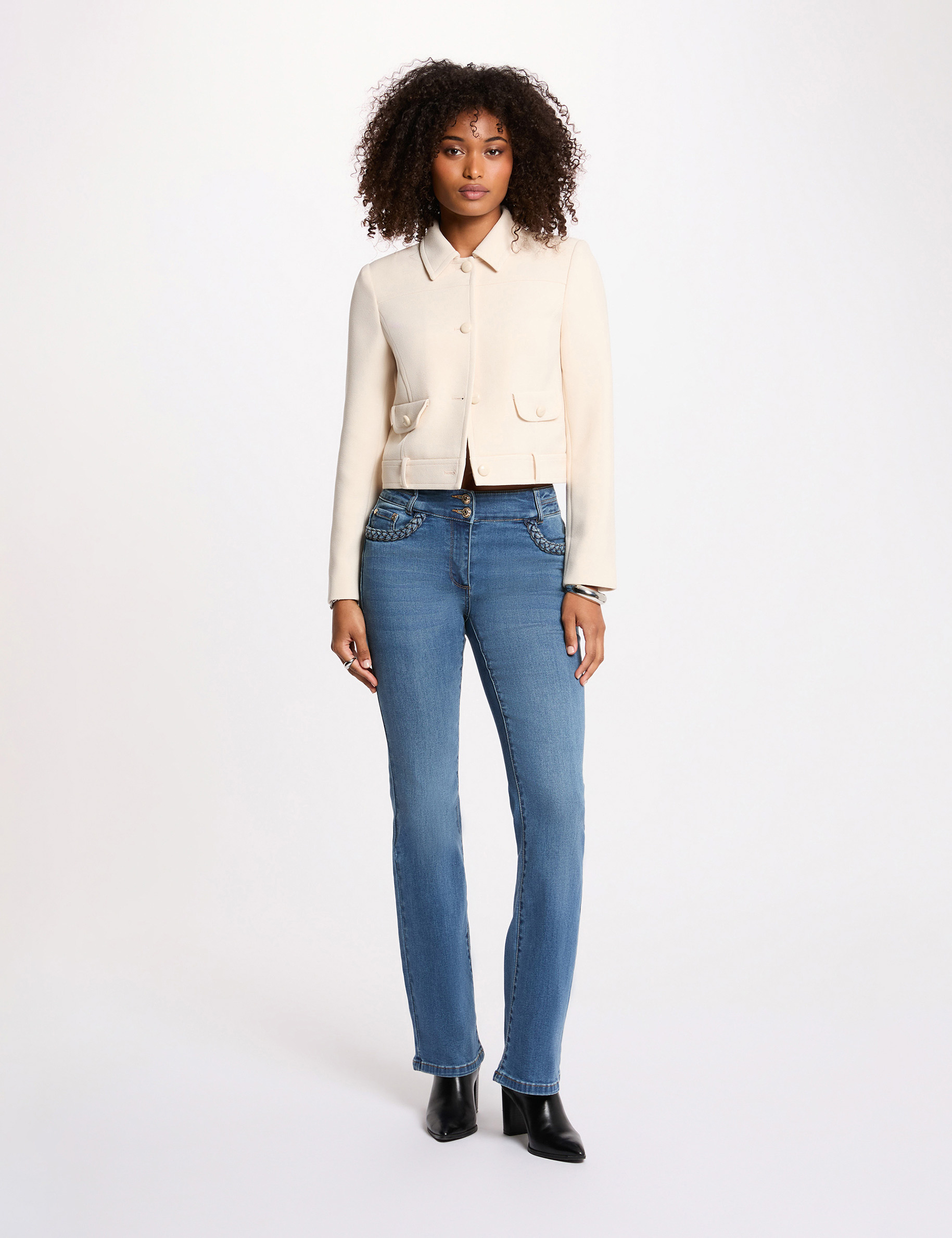 Veste courte sans manches creme femme