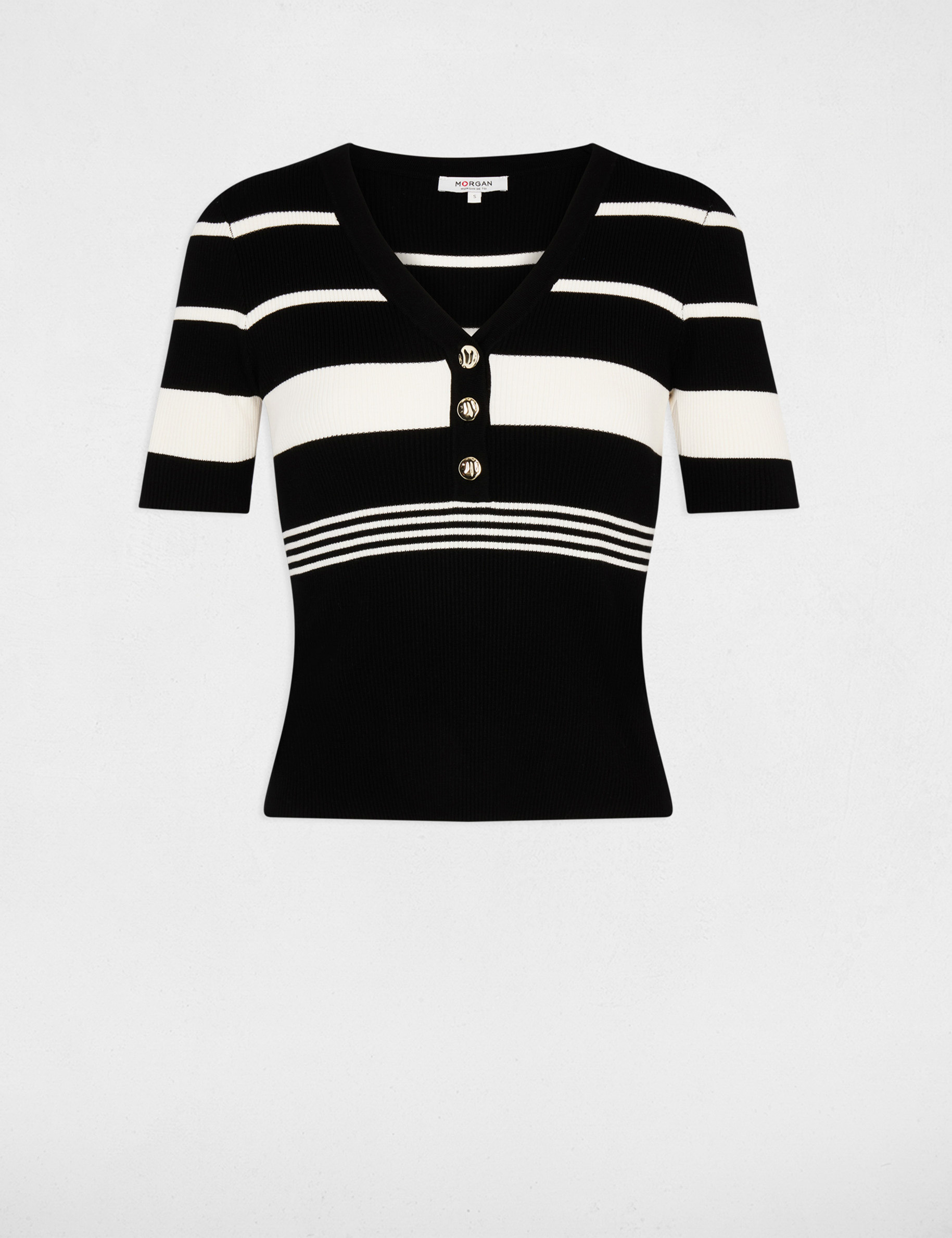 Pull fin col v noir femme