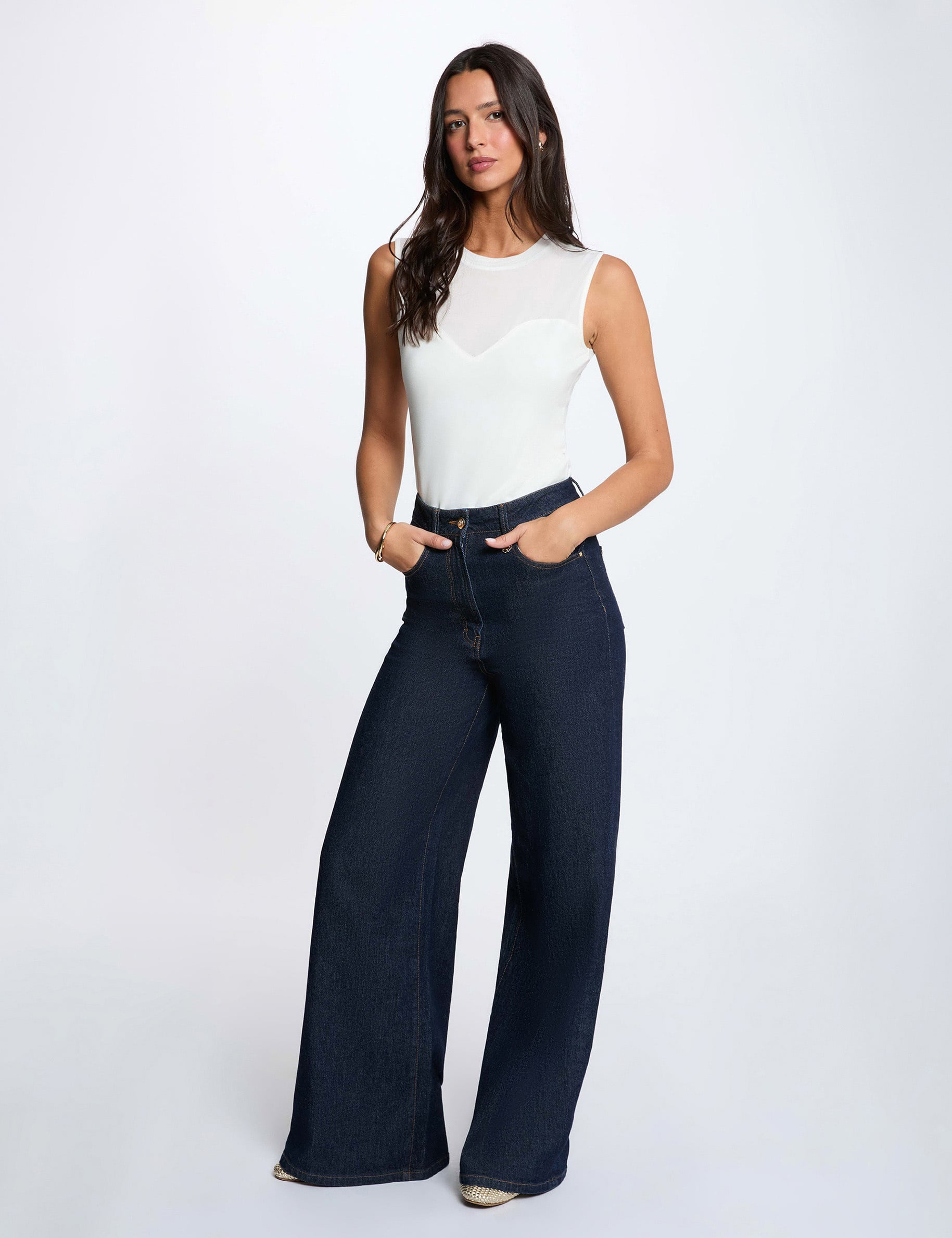 D&eacute;bardeur col rond blanc femme