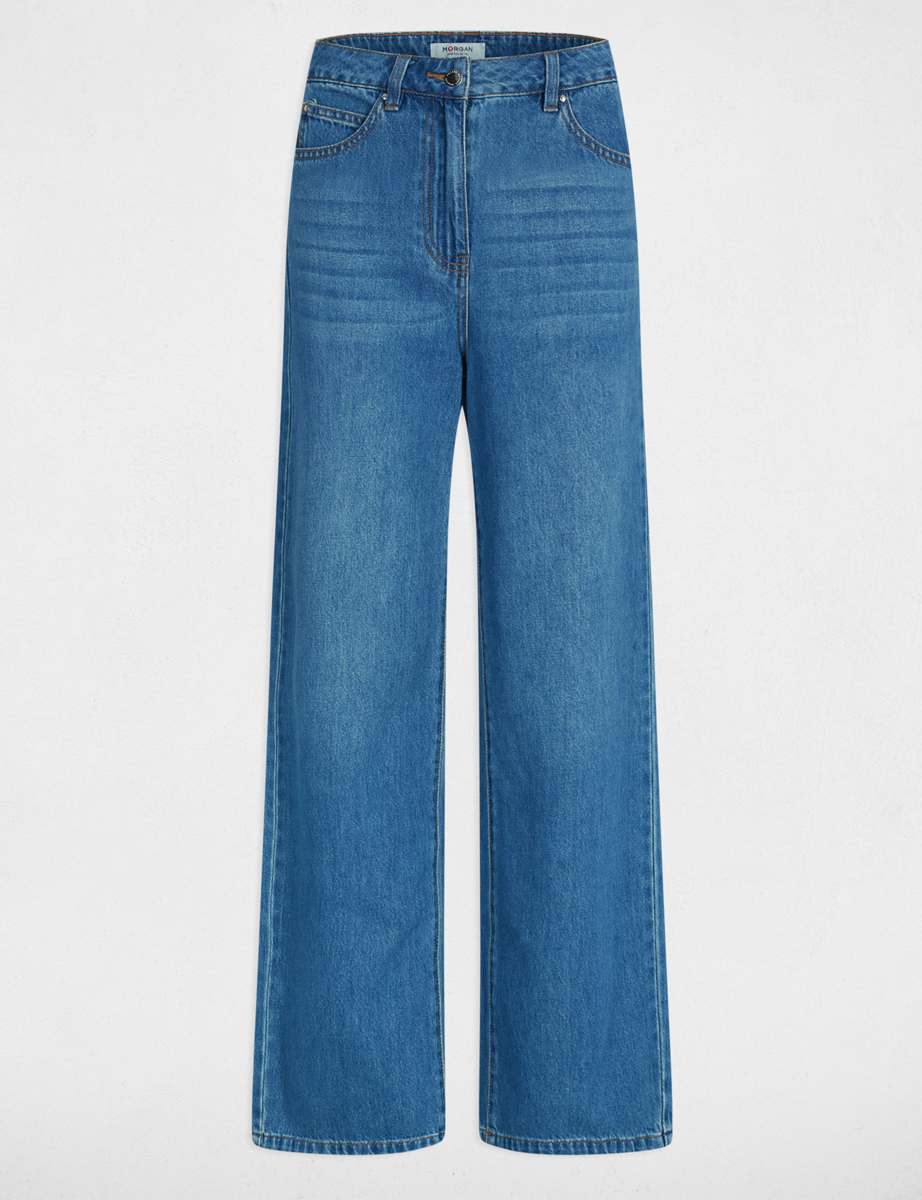 Hoge taille wijde broek stone washed denim vrouw