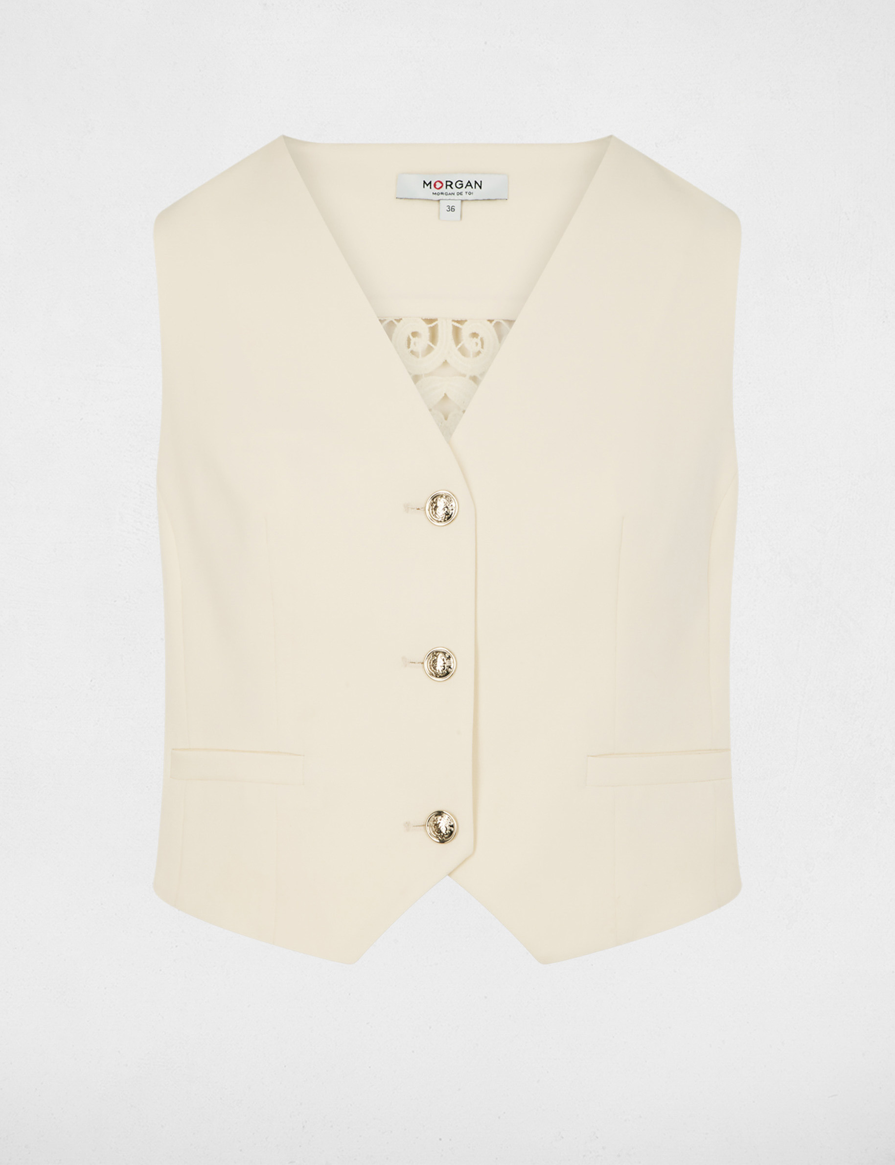 Mouwloos kanten vest creme vrouw