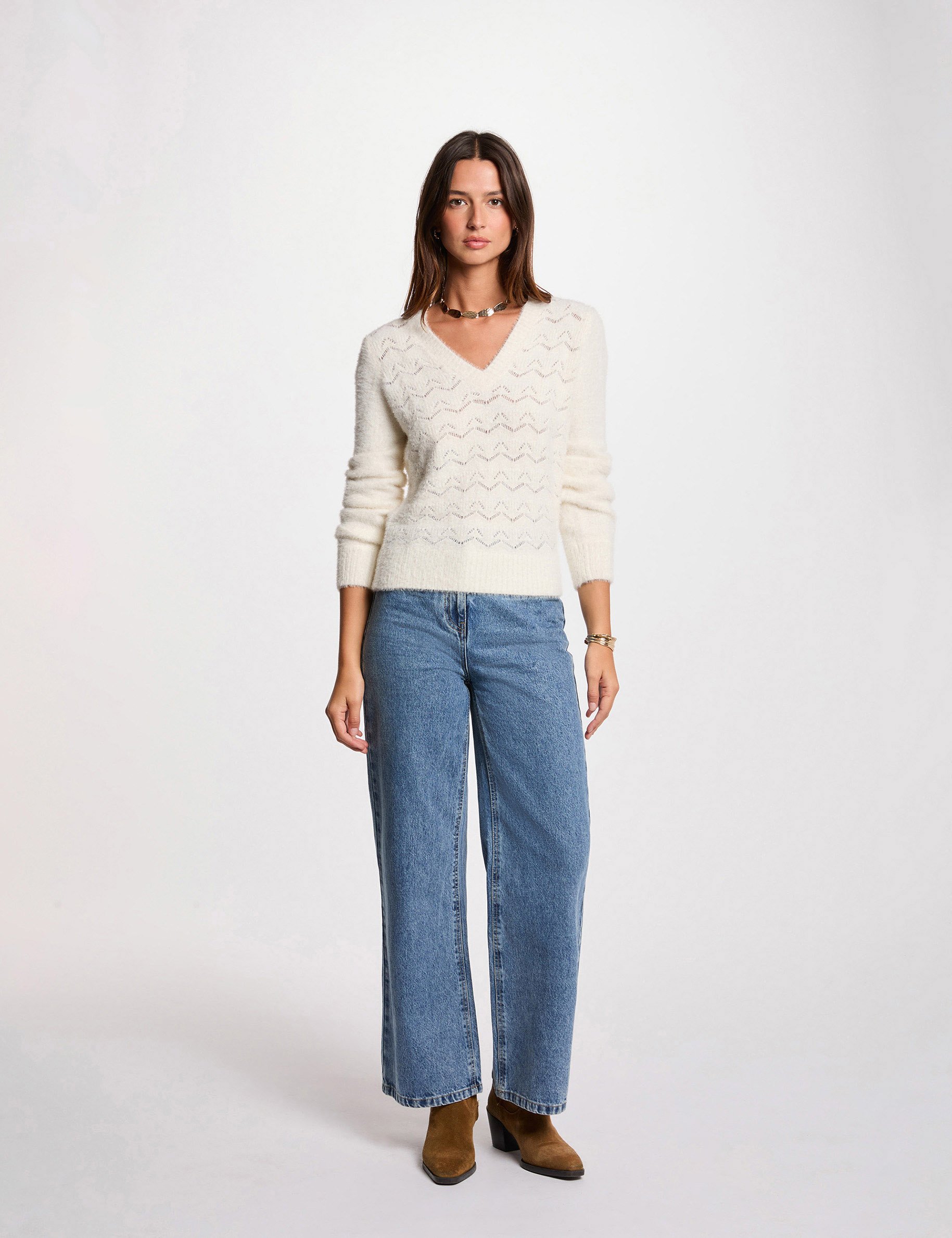pull col en v ivoire femme Pull col en V ivoire femme