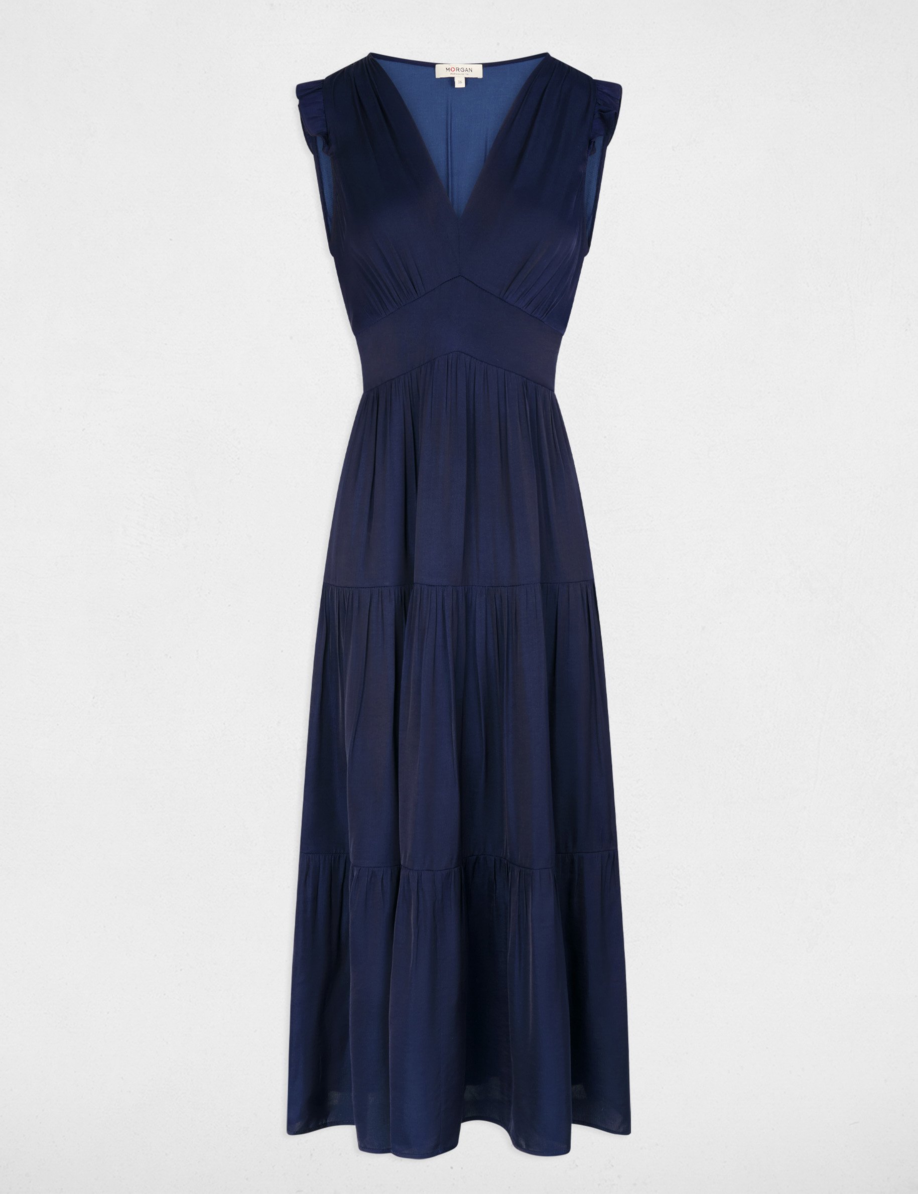 Lange jurk met V-hals marineblauw vrouw