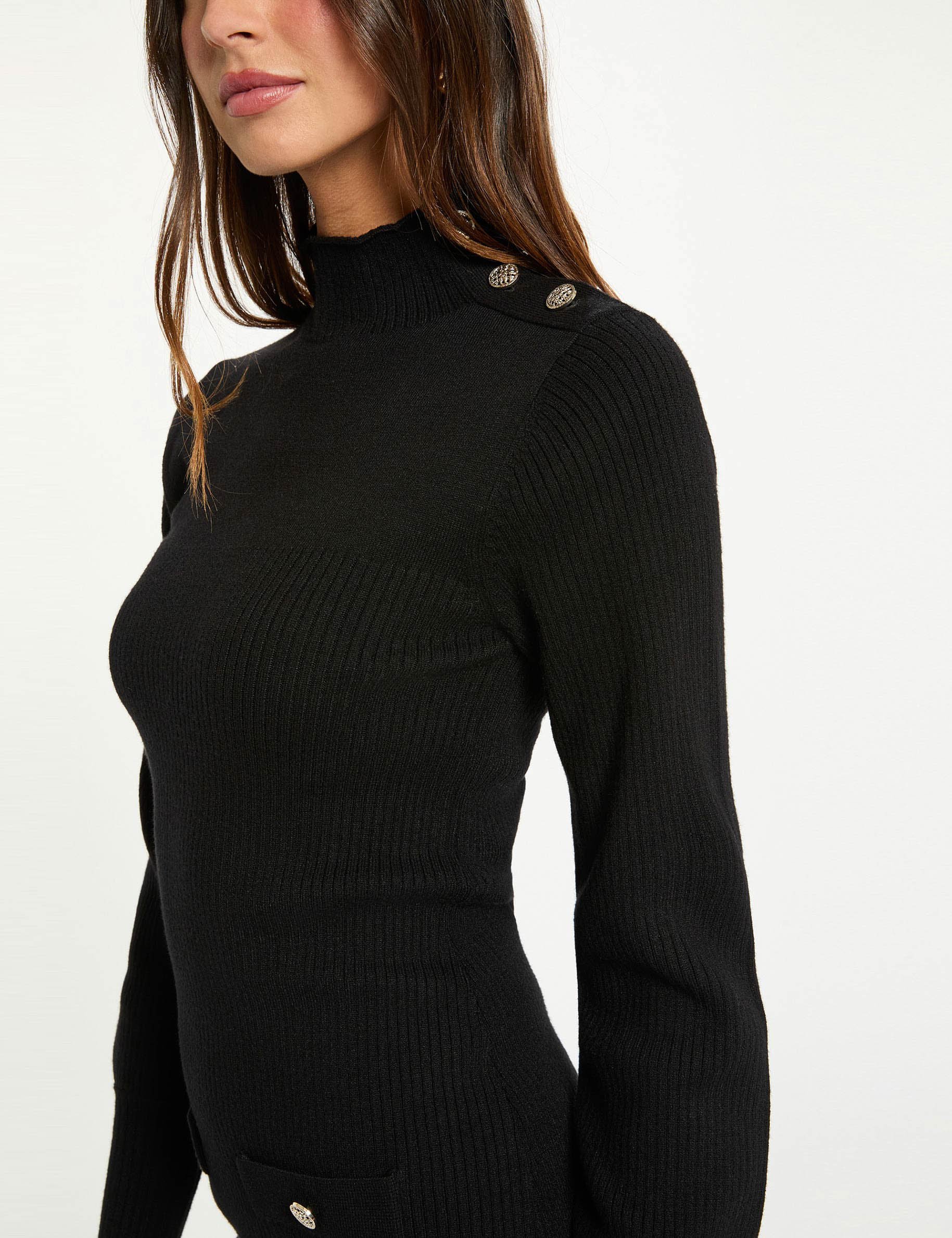 Korte gebreide jurk met col. zwart vrouw