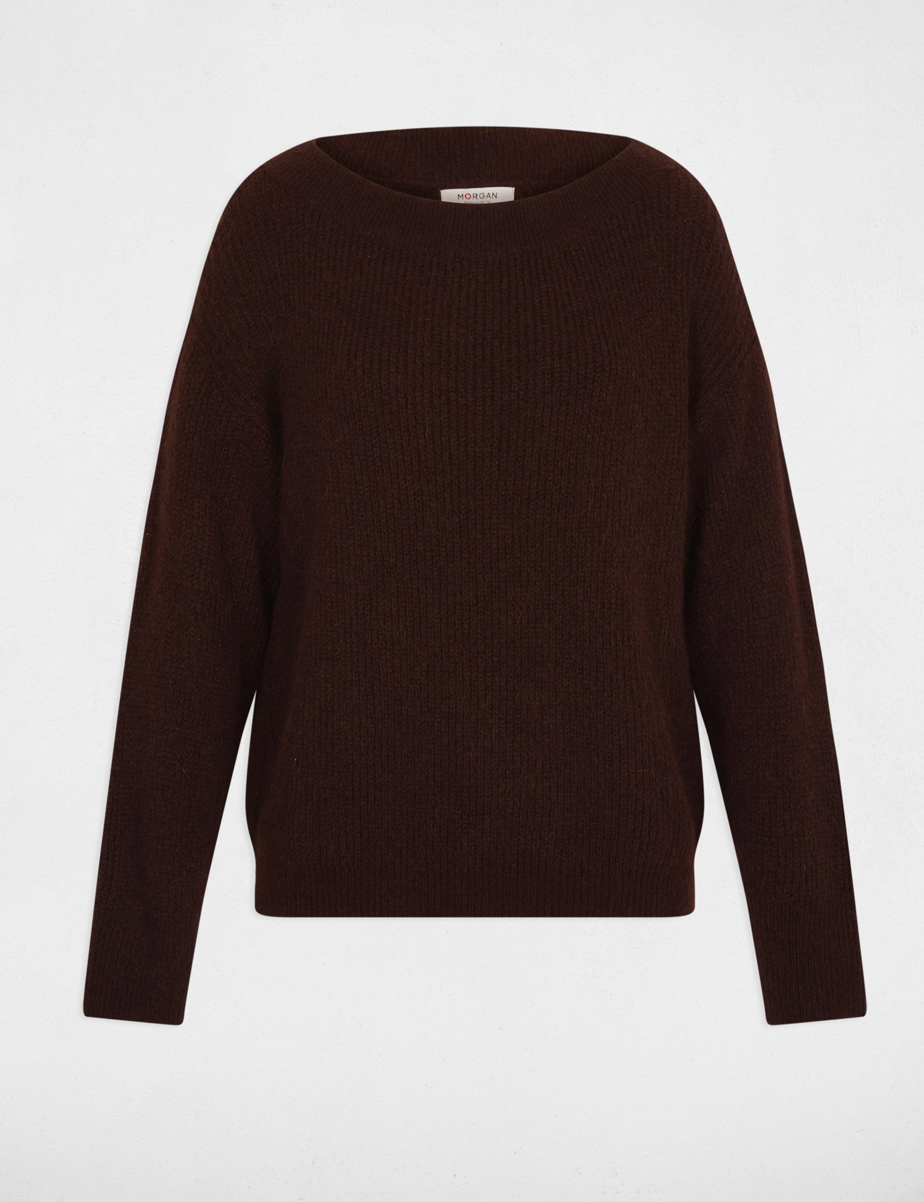 Pull col rond marron foncé femme