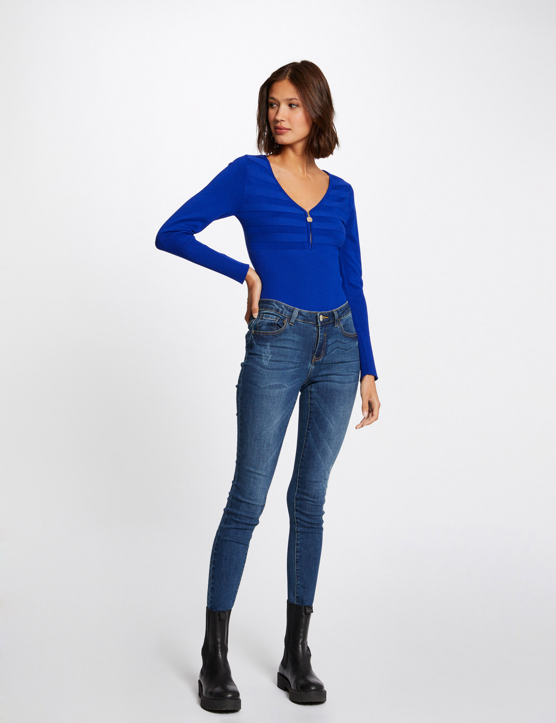Trui met lange mouwen en ritsdetail felblauw vrouw Trui met lange mouwen en ritsdetail felblauw vrouw