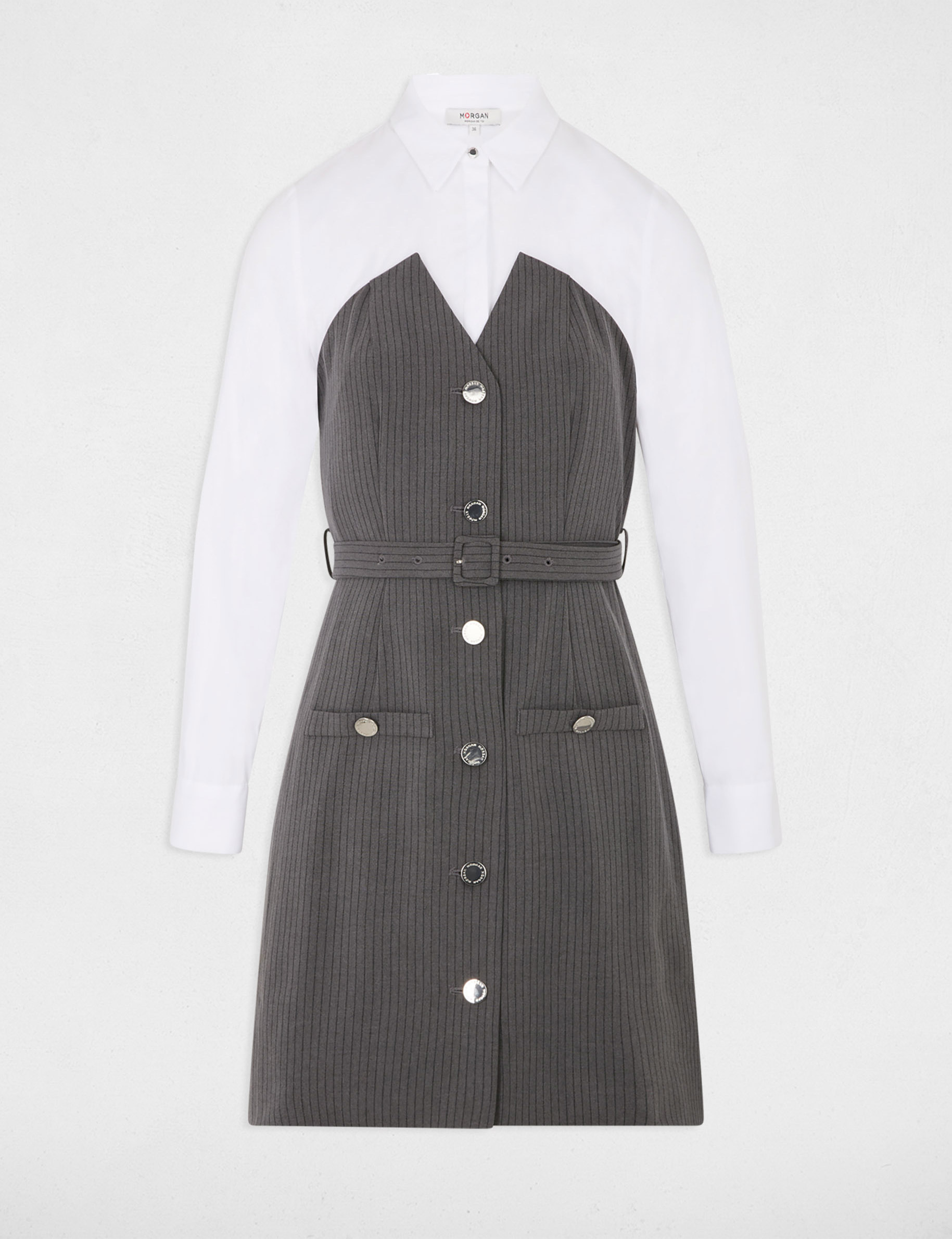 Robe fluide col à revers gris moyen femme