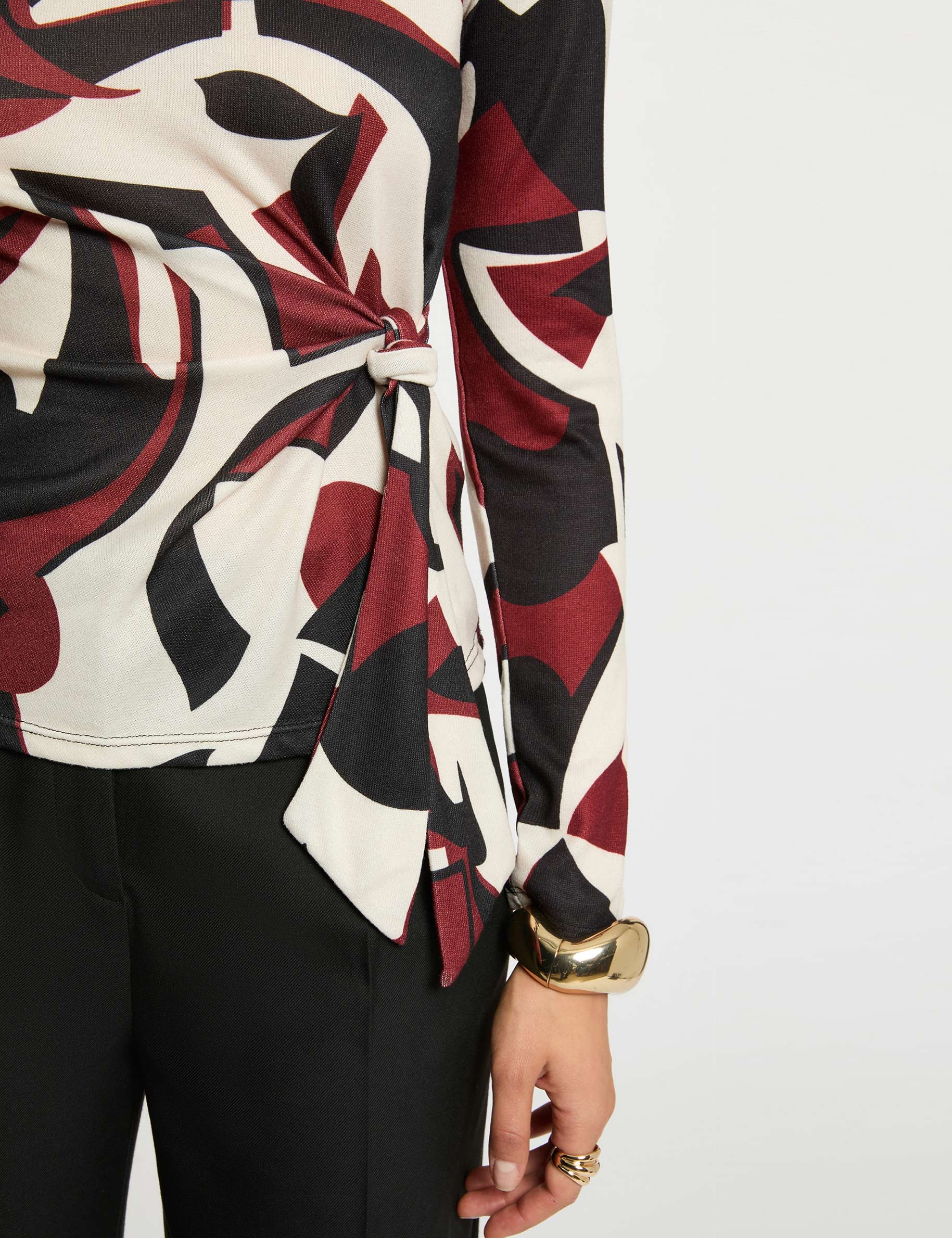 T-shirt noué col rond multicolore femme