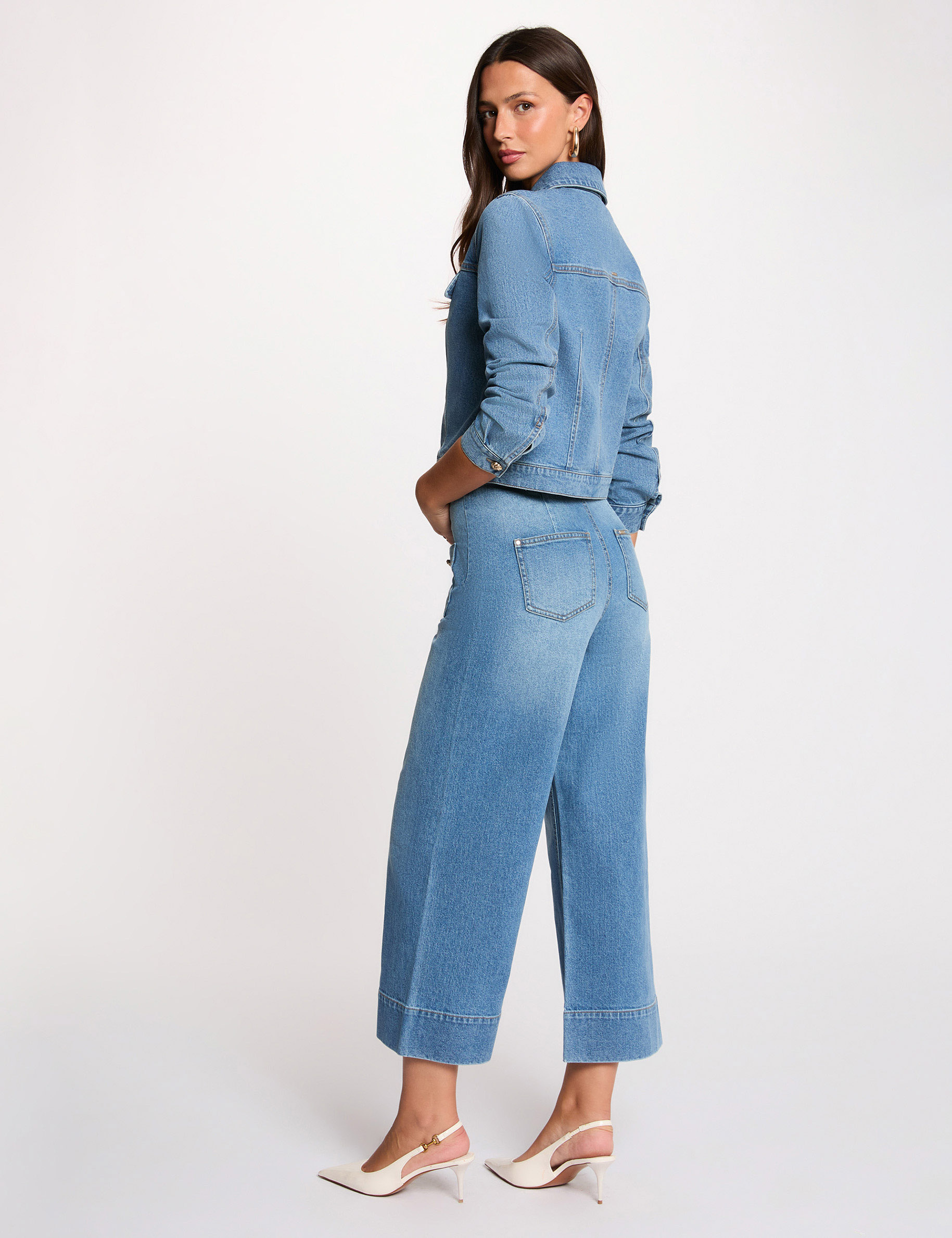 Jean large taille haute denim stone femme