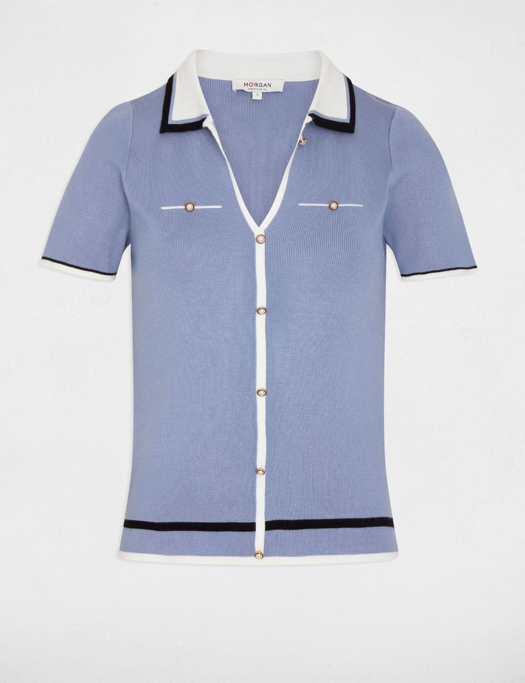 Trui met korte mouwen en polokraag bleu vrouw