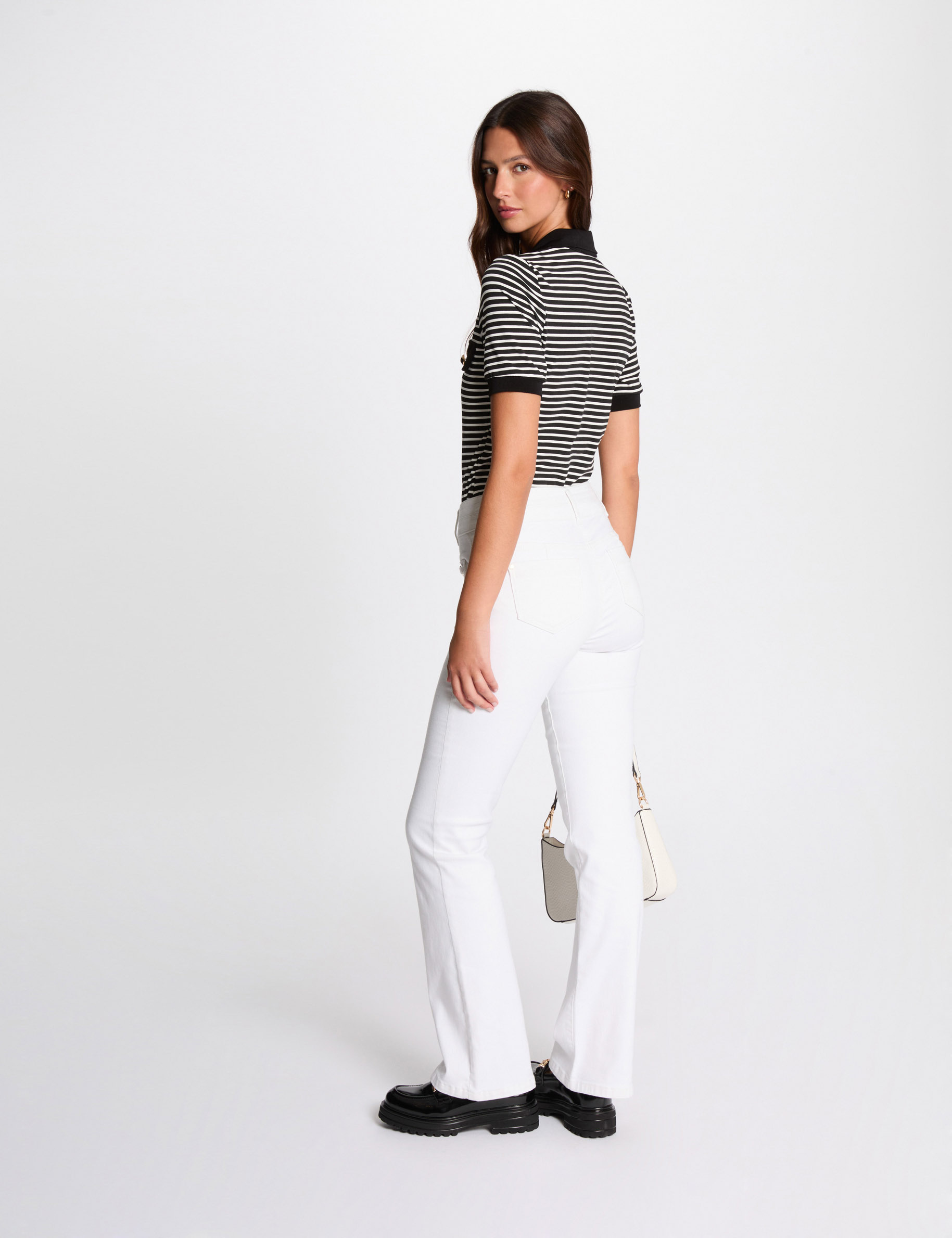 gestreept t shirt met korte mouwen zwart vrouw Gestreept T-shirt met korte mouwen zwart vrouw