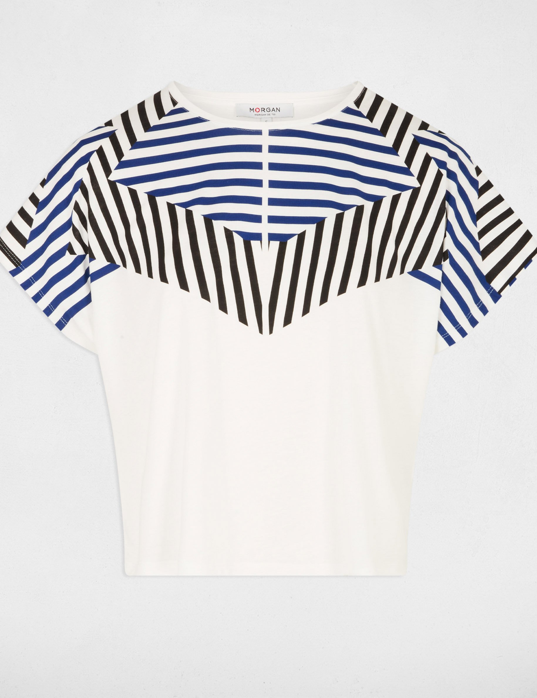 T-shirt court col rond blanc femme