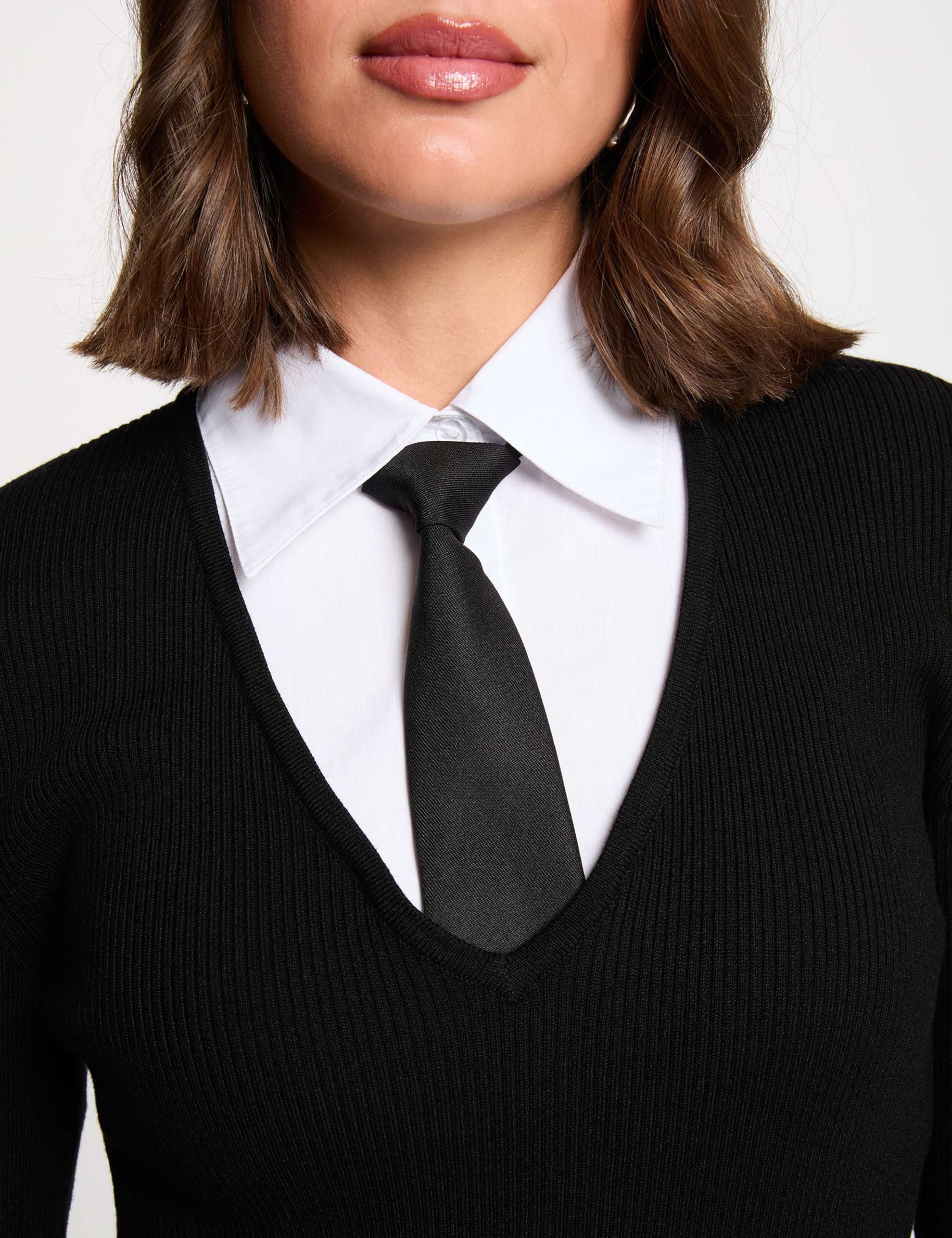 2-in-1 trui met omgeslagen kraag zwart vrouw