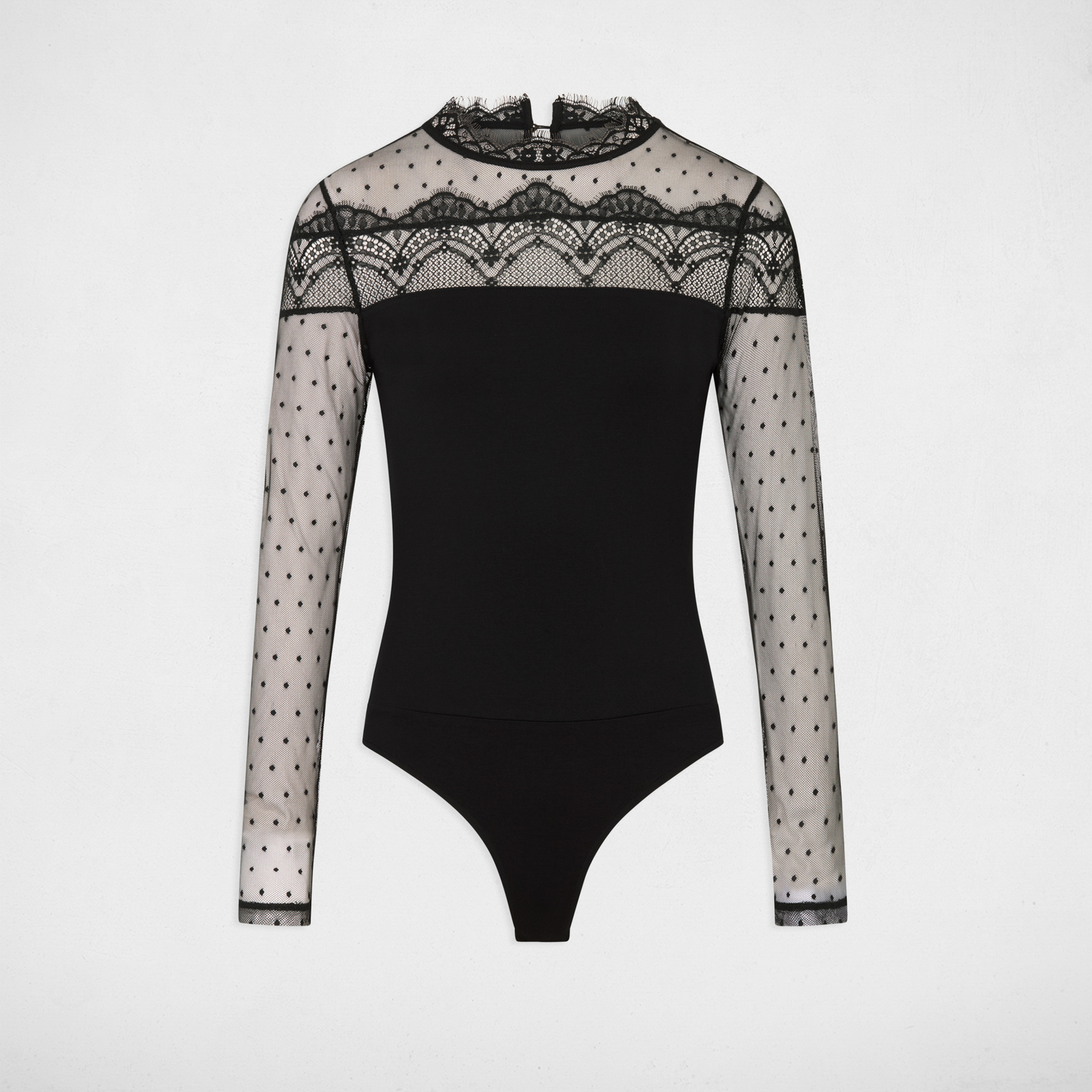 Body met lange mouwen van kant zwart vrouw