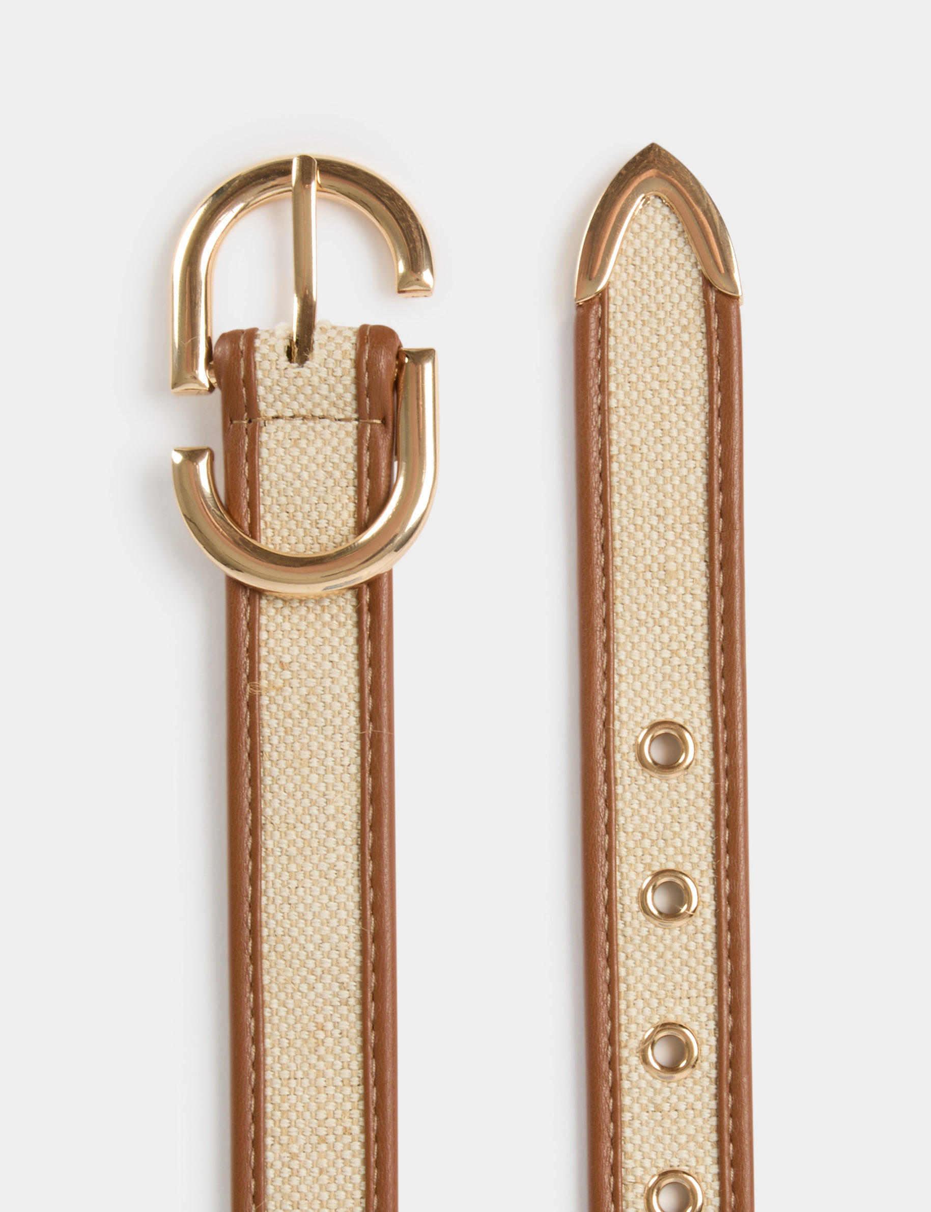 Tweekleurige smalle riem beige vrouw
