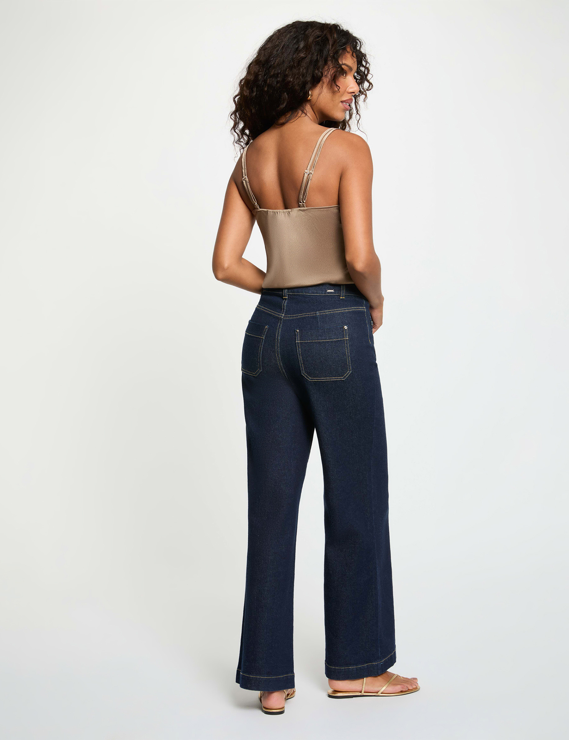 Top satin &agrave; bretelles taupe femme