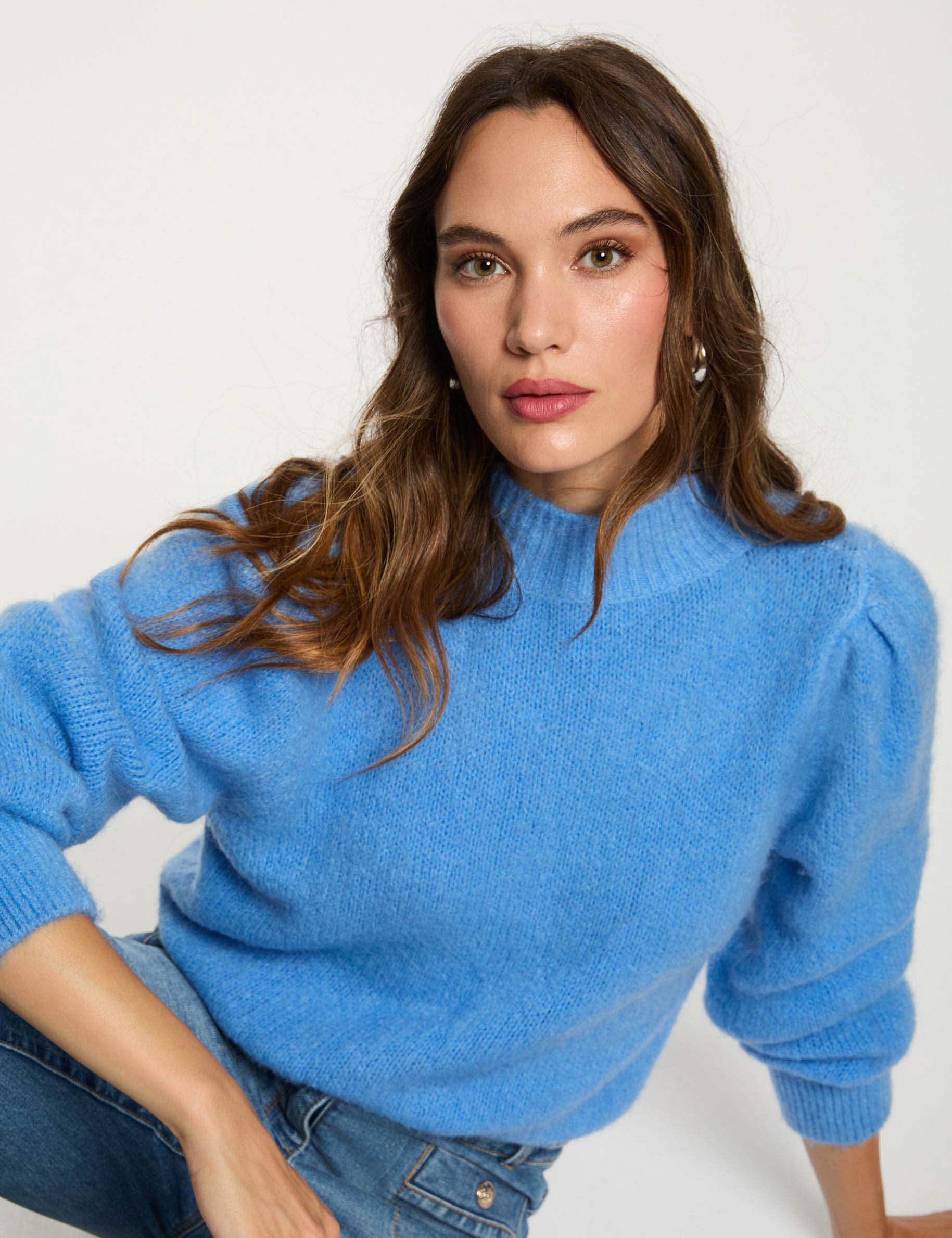 Pull col montant bleu femme