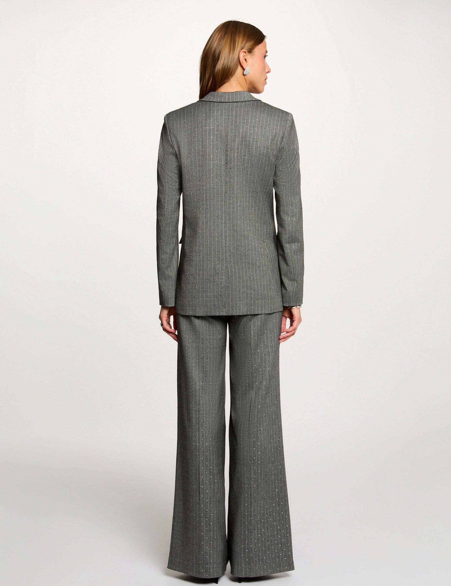 pantalon droit a rayures gris moyen femme Pantalon droit à rayures gris moyen femme