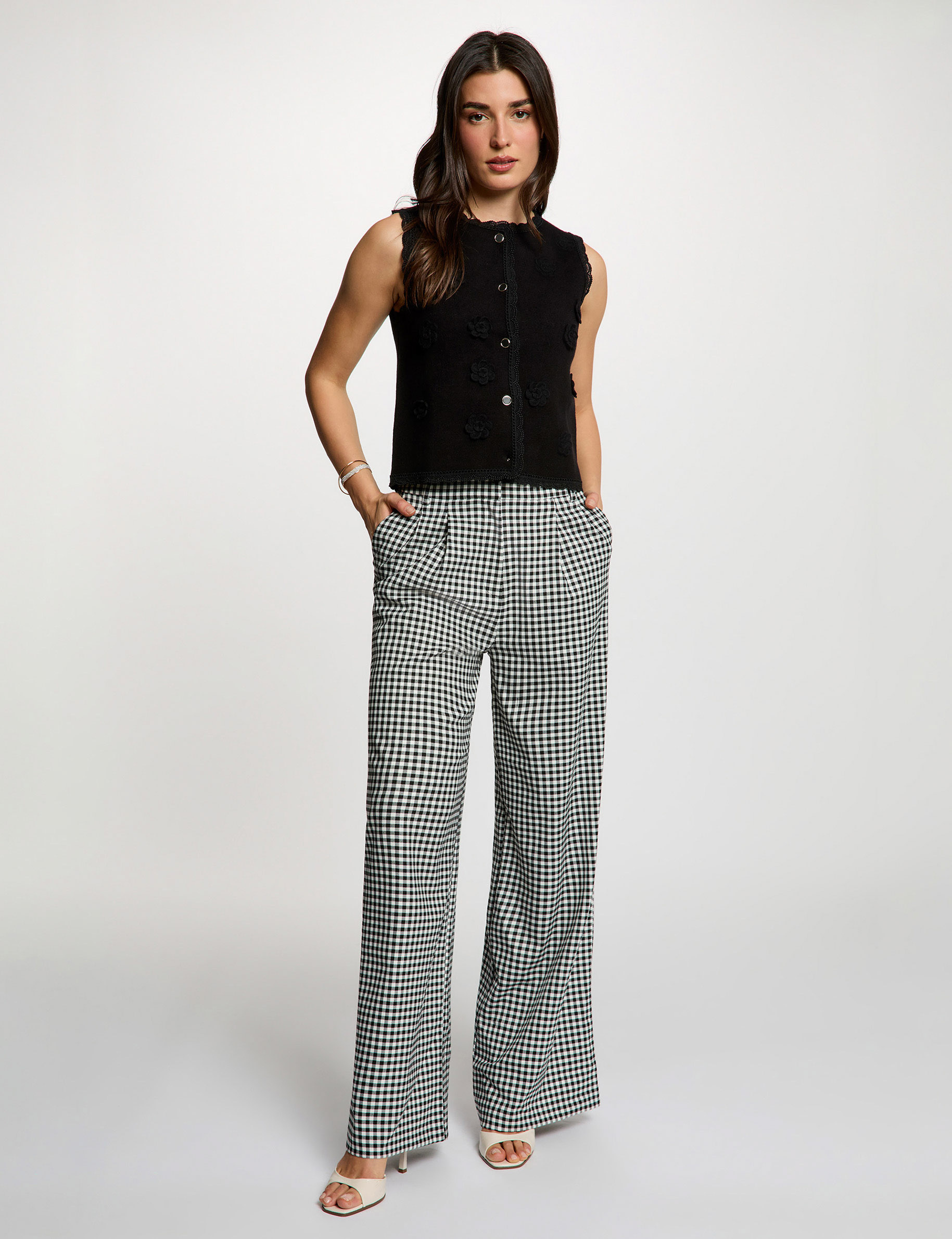 Pantalon large &agrave; plis noir femme