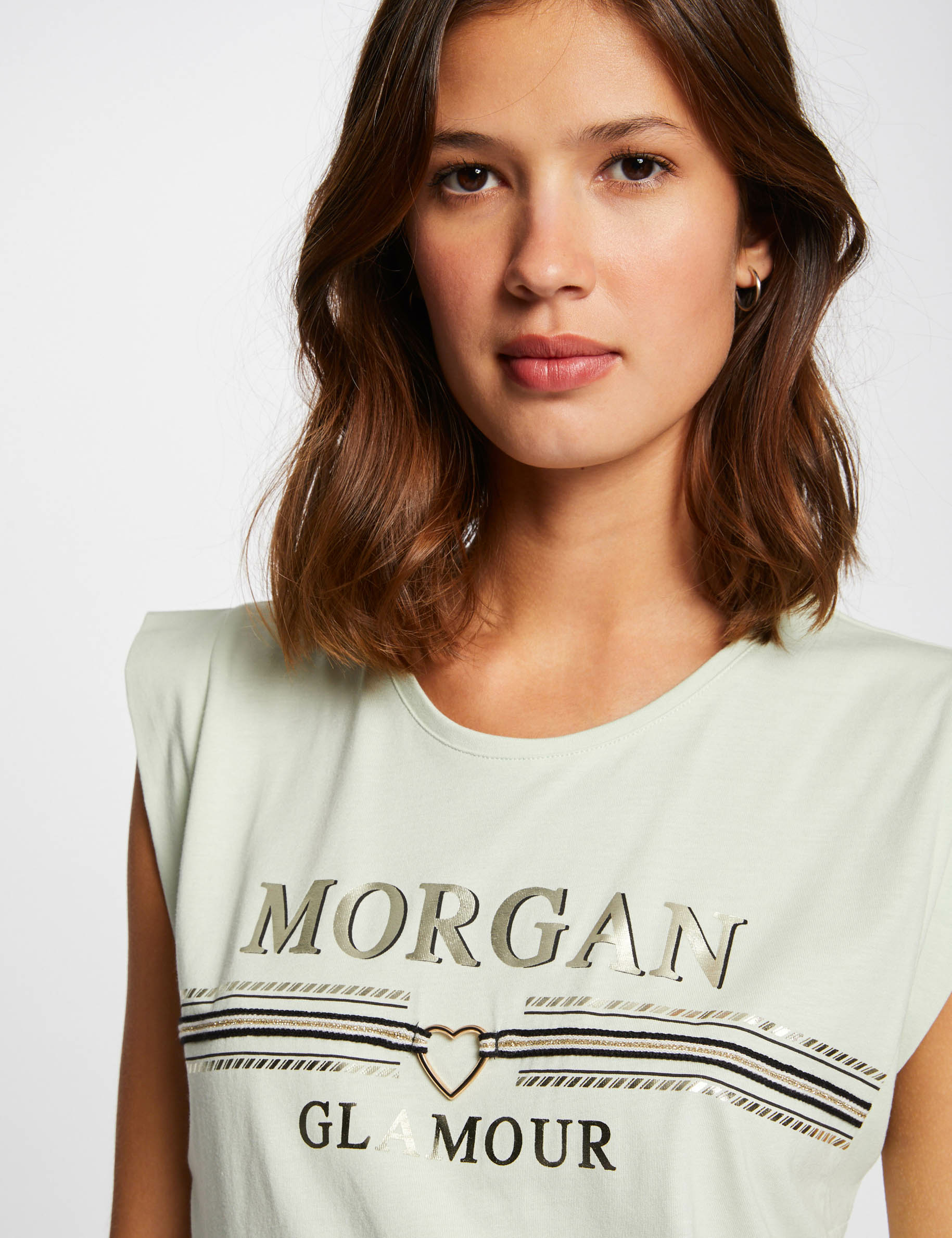 T-shirt met korte mouwen en opschrift lichtgroen vrouw