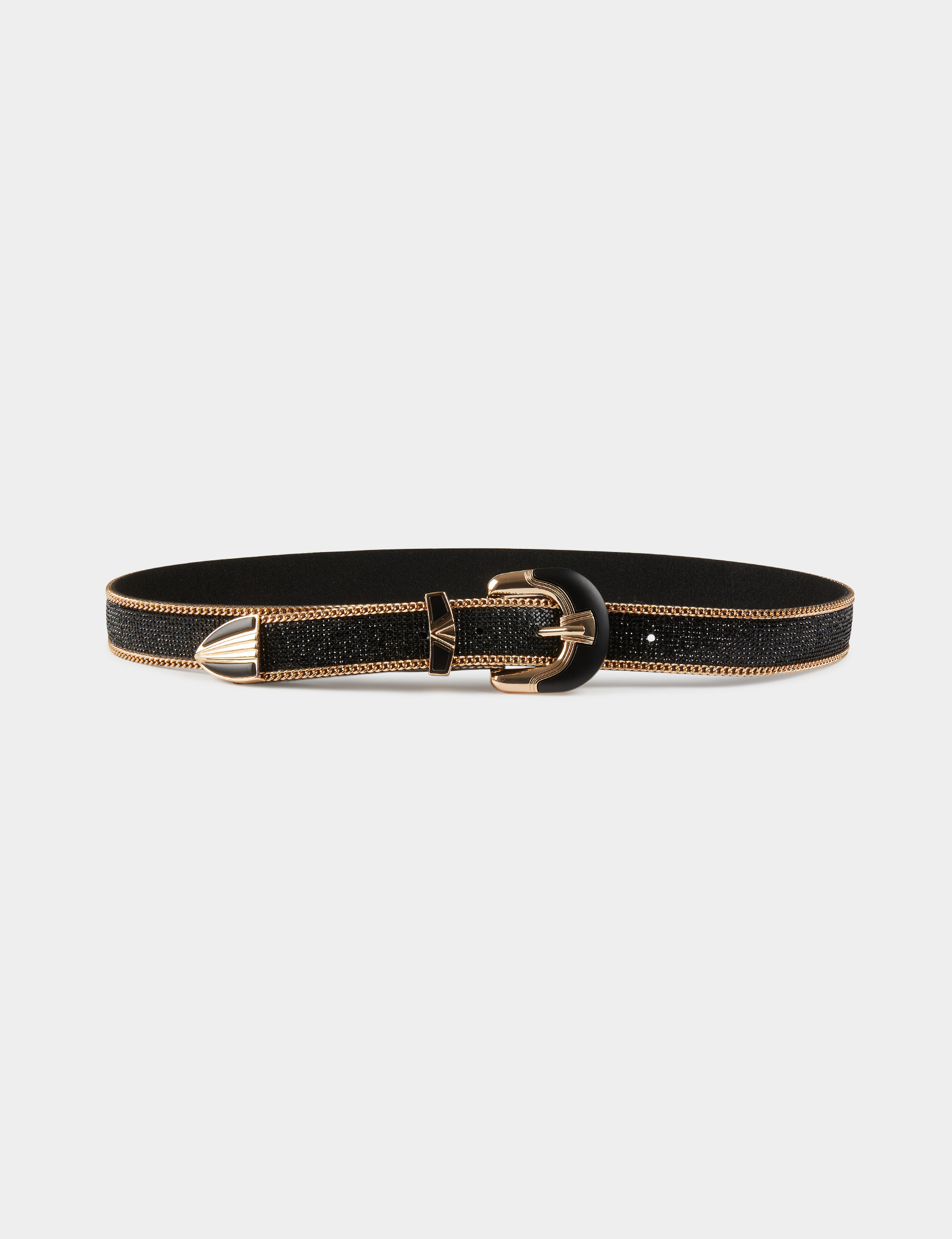 Ceinture avec strass et chaînes noir femme