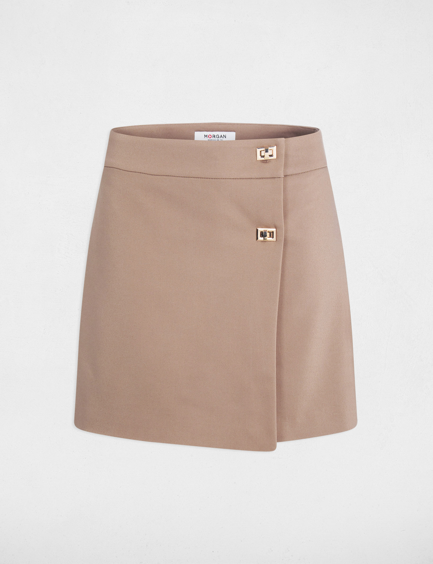Jupe short taille haute taupe femme