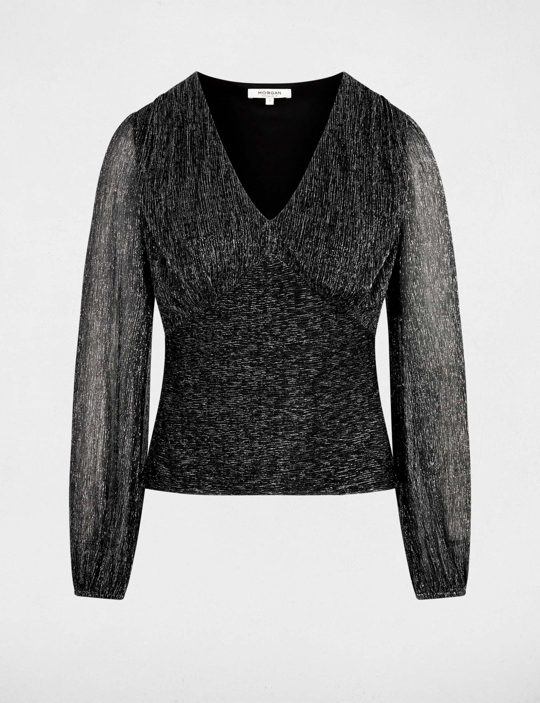 V-hals T-shirt met lange mouwen couleur argent vrouw
