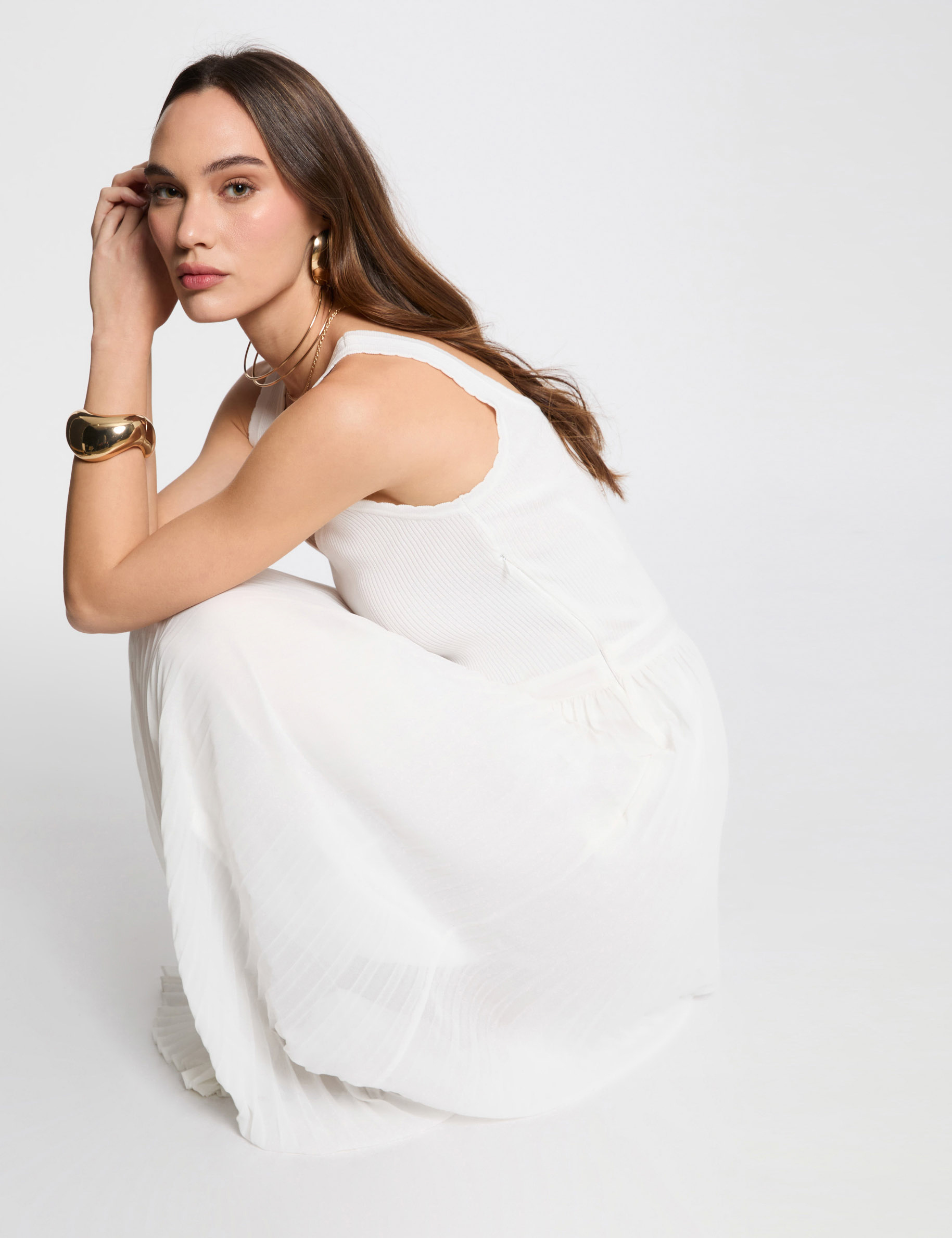 robe tricot longue cintree ivoire femme Robe tricot longue cintrée ivoire femme