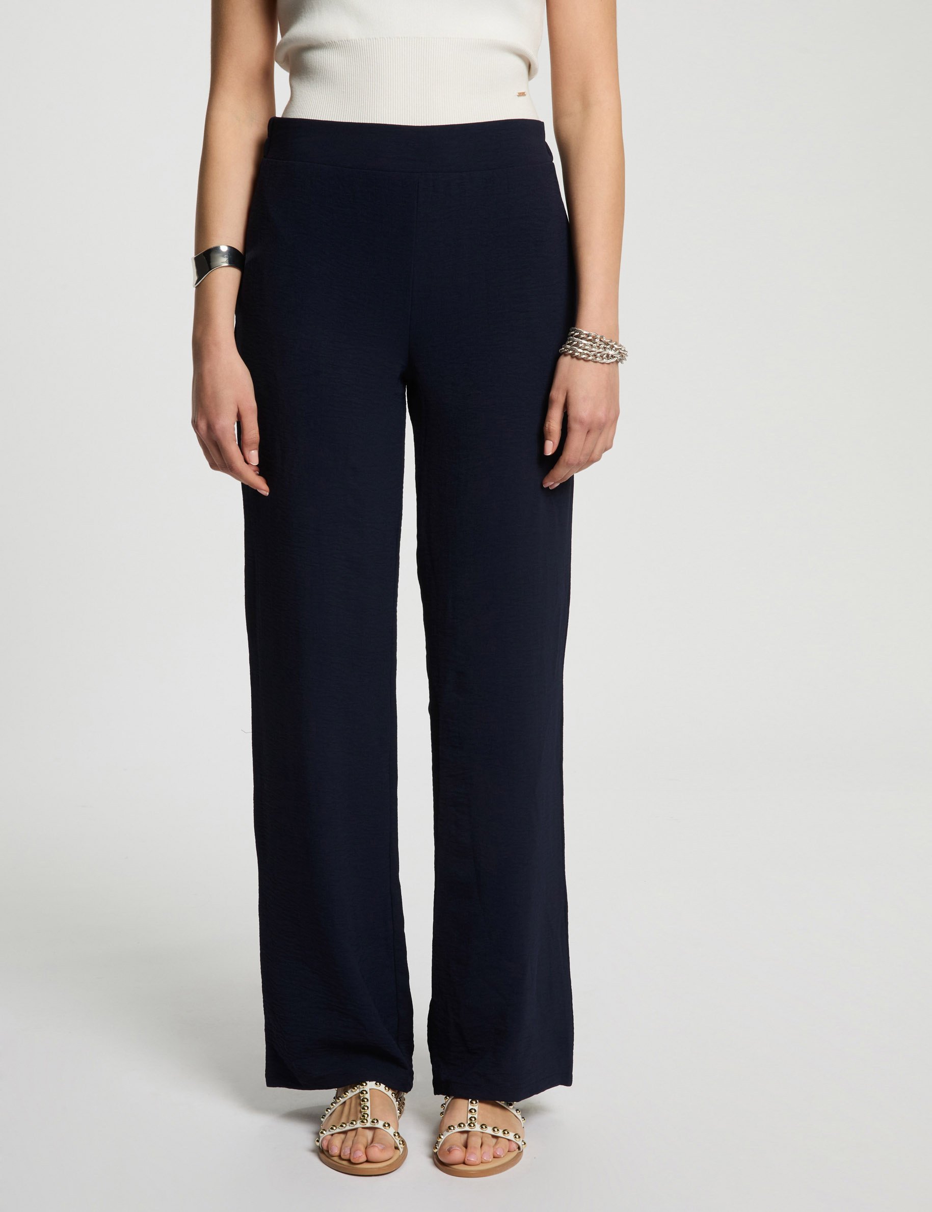 vloeiende wijde broek marineblauw vrouw Vloeiende wijde broek marineblauw vrouw