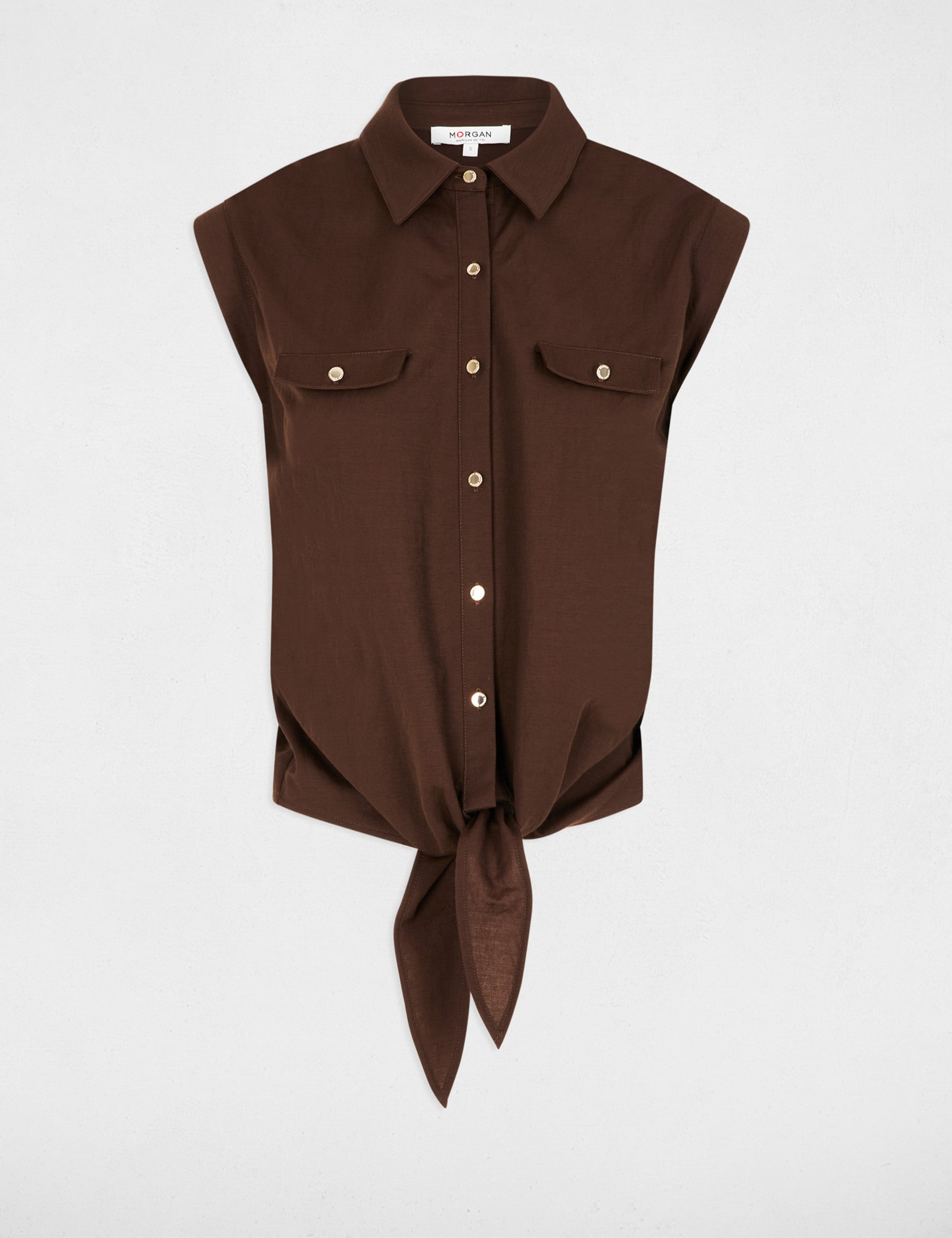 Chemise nou&eacute;e sans manches marron fonc&eacute; femme