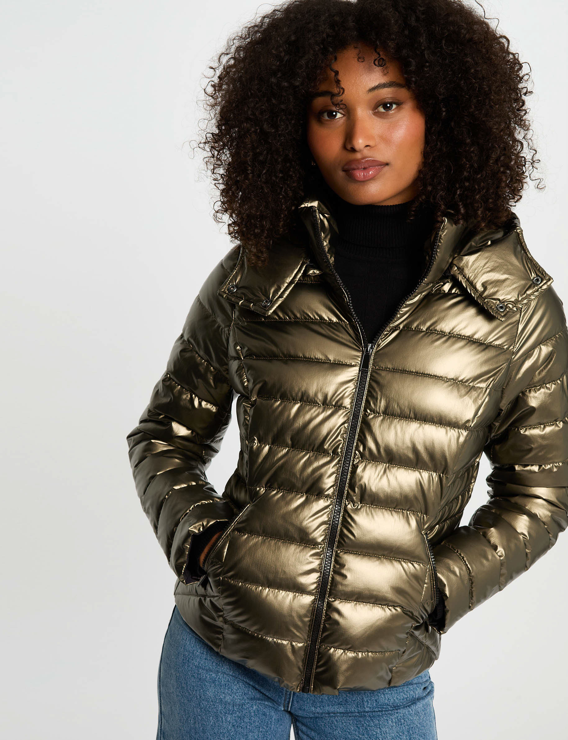 Metallic jack met capuchon kleur bronze vrouw