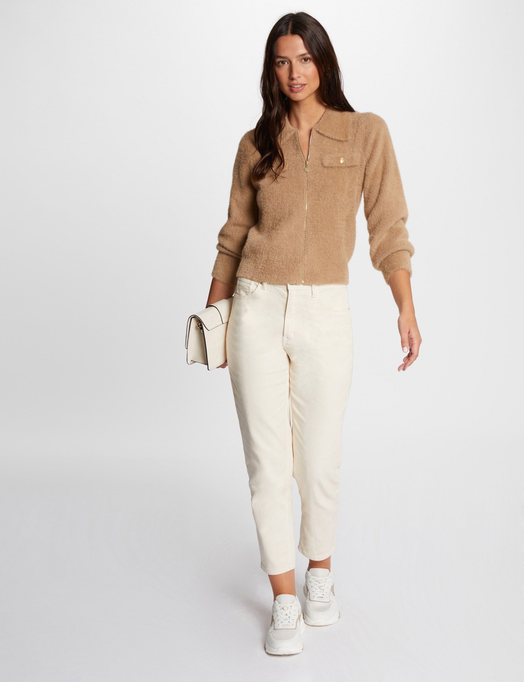 vest met lange mouwen en reverskraag camel vrouw Vest met lange mouwen en reverskraag camel vrouw